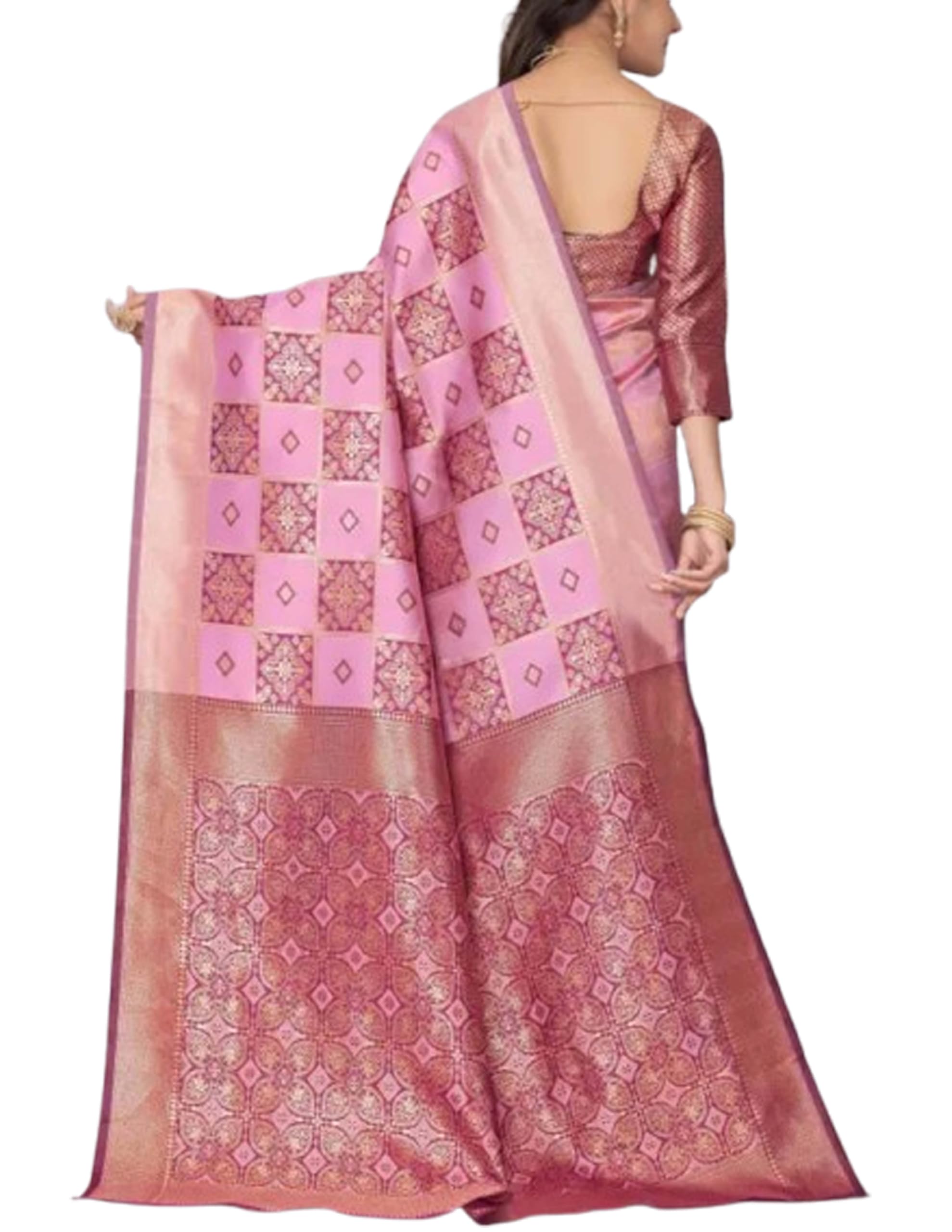 Banarasi Kanjivaram Patola Soft Silk Rich Pallu With Matching Brocade Blouse Pc- Peach Pink