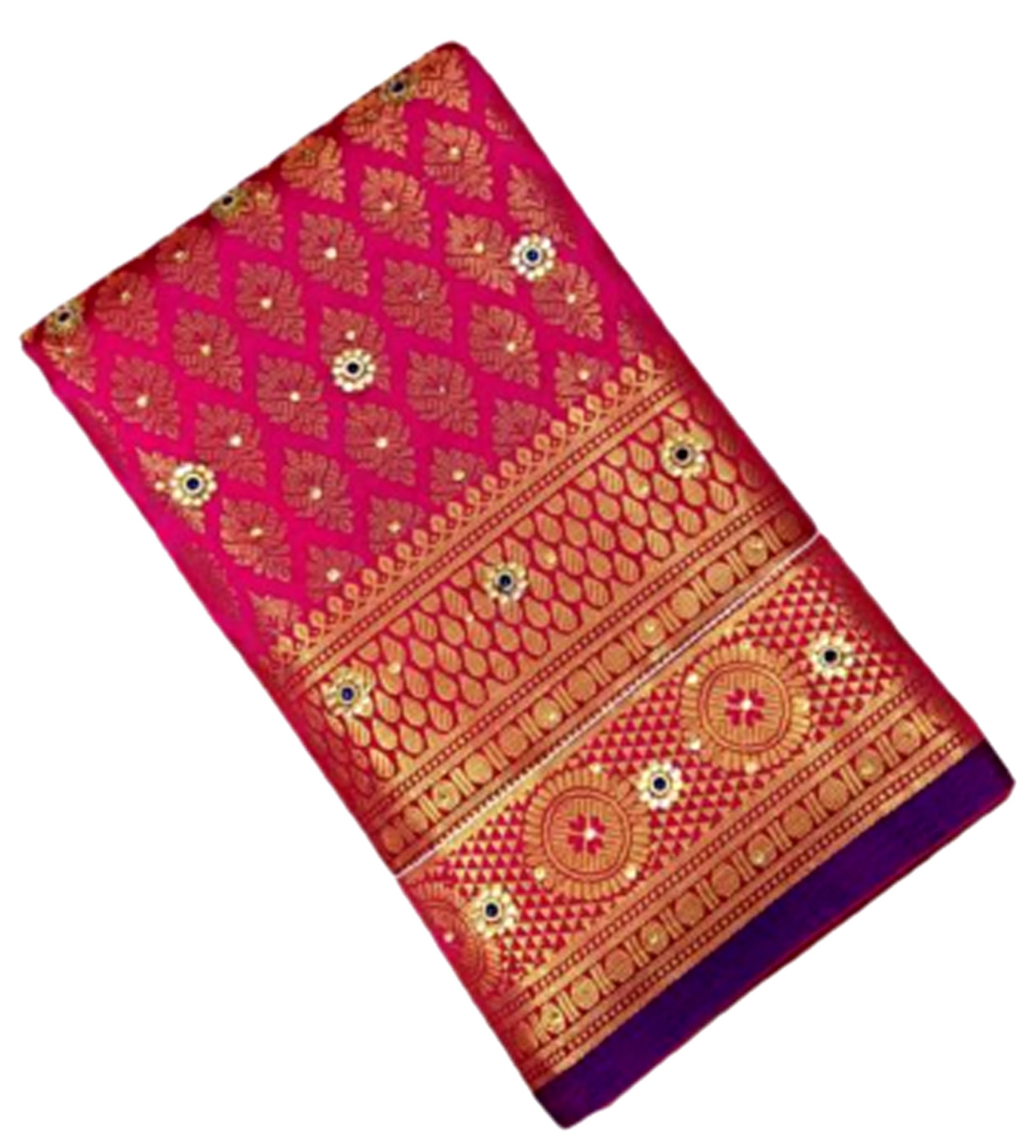 Bridal Brocade Banarasi Silk Saree Stone Work with All over Zari Border - Pink