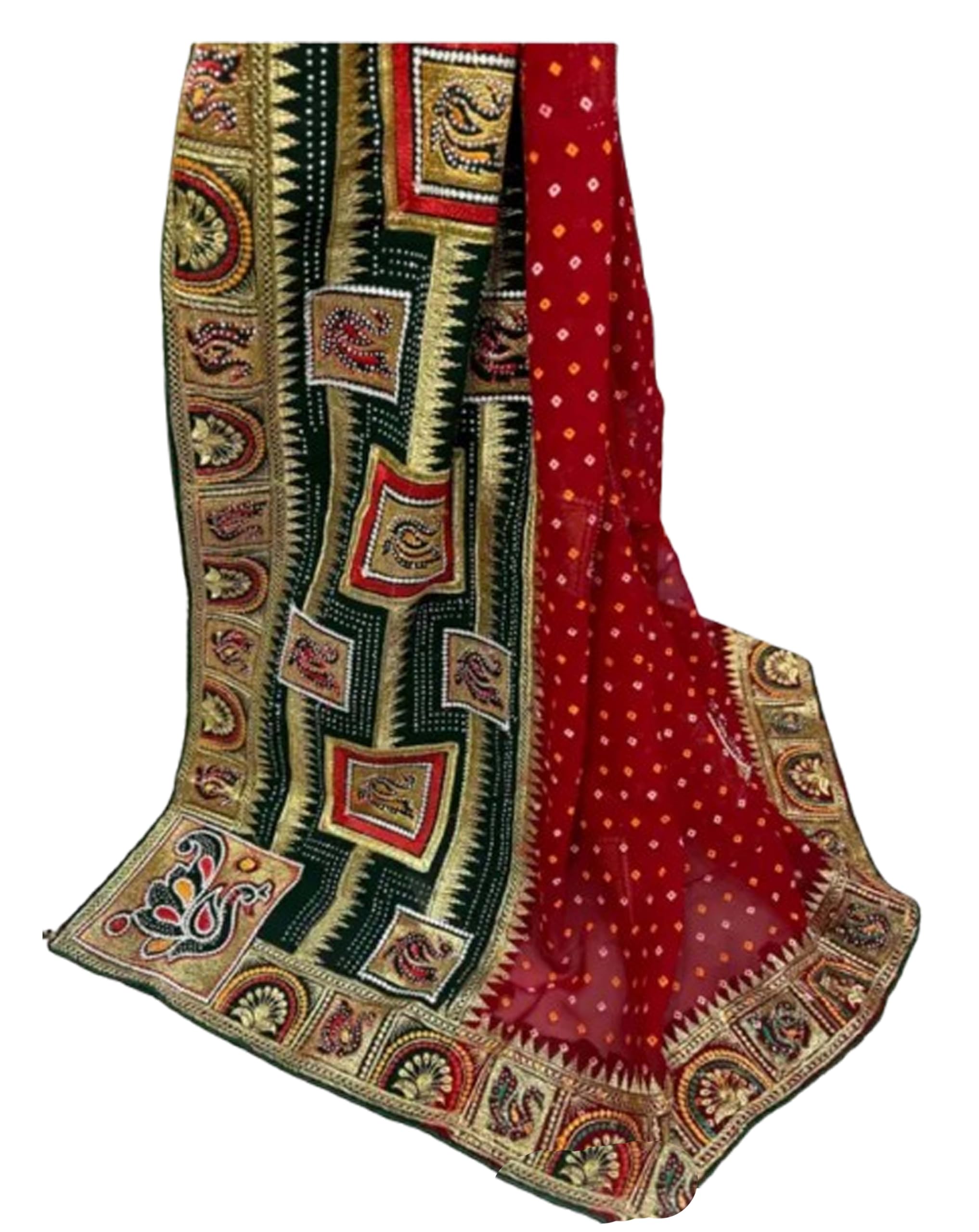 Jolly Women`s Fancy Designer Heavy embroidery Bollywood With Blouse Piece - Green Red