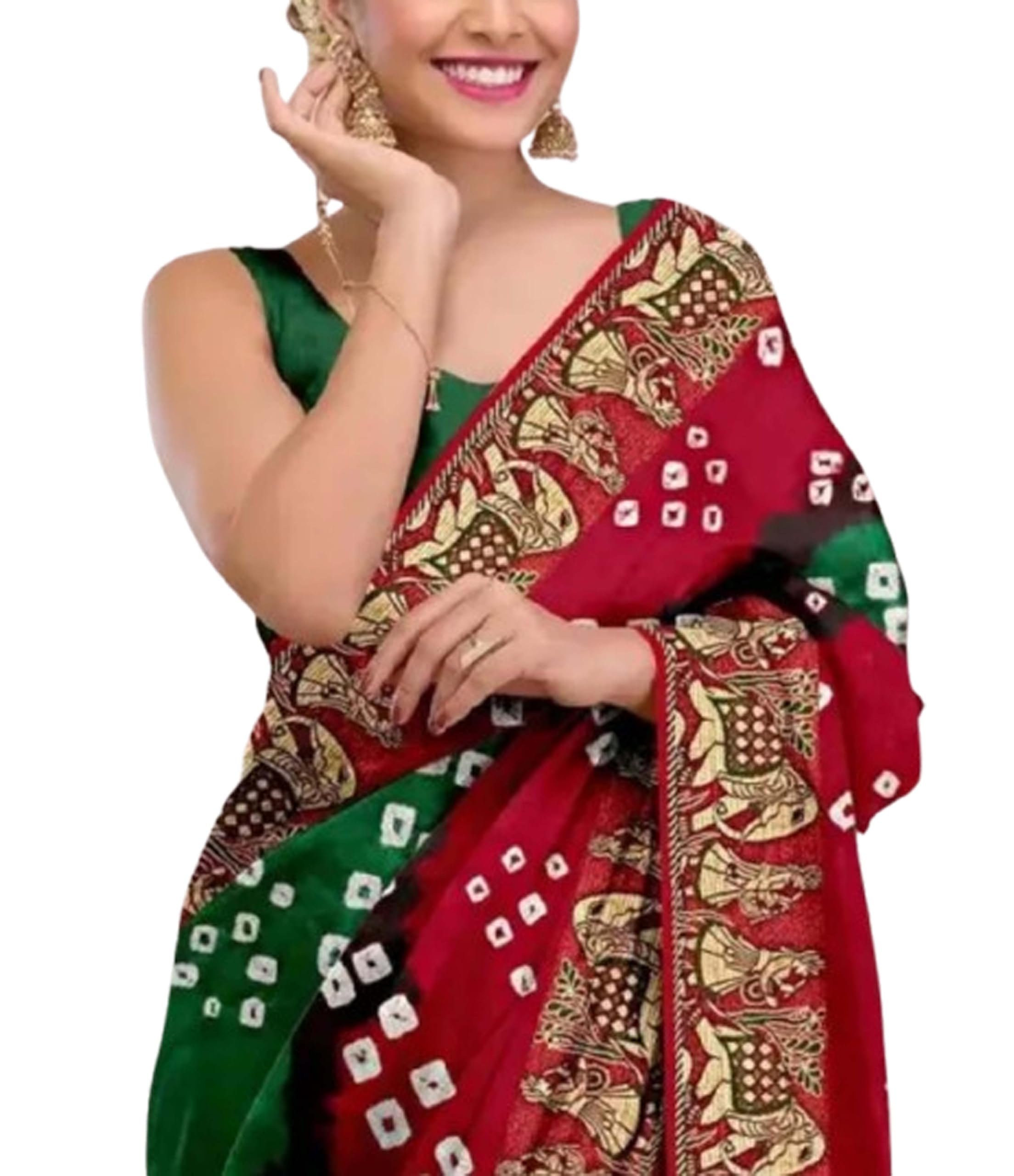 Women`s Bandhani Bandhej 2025 Silk Sarees Dance Design Zari Weaving Work With Blouse Piece - Green Maroon