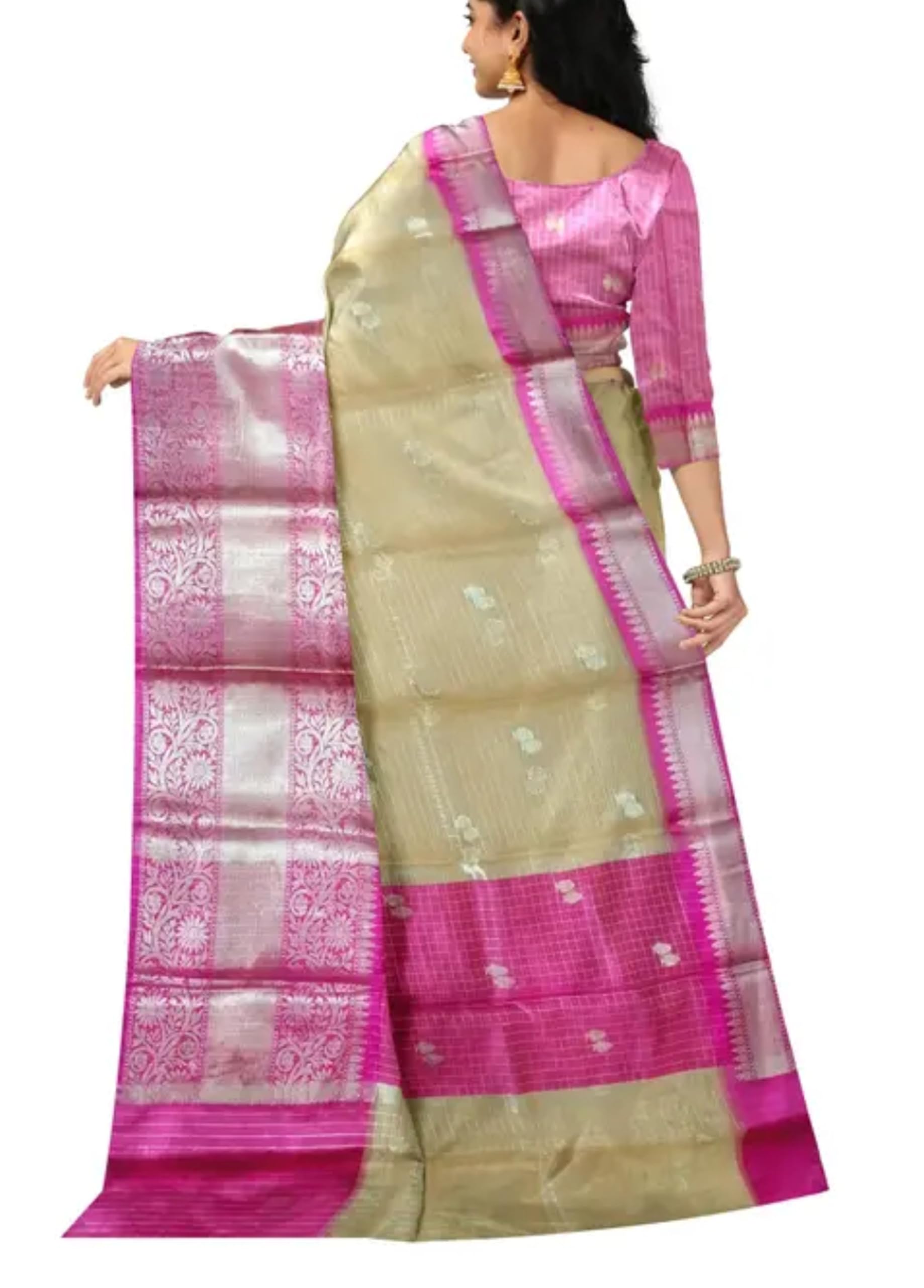 Bridal Kanjivaram Pattu Silk Saree With Unstitched Blouse - Pink