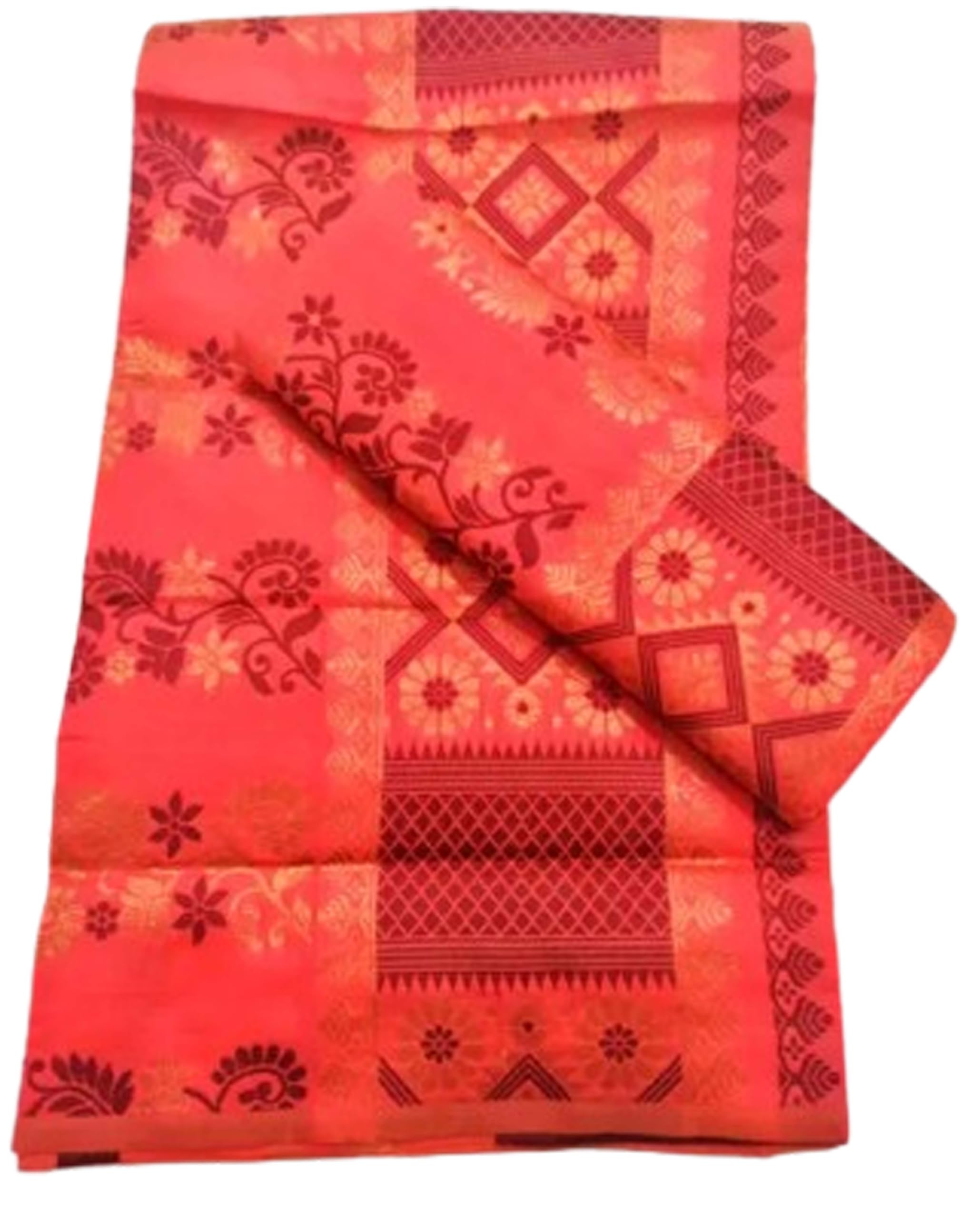 Women`s Bridal Wedding Assamese Mekhela Sador Jura Santal Panchi Parhar Pure Fabric Soft Silk Traditional Design-Light Red