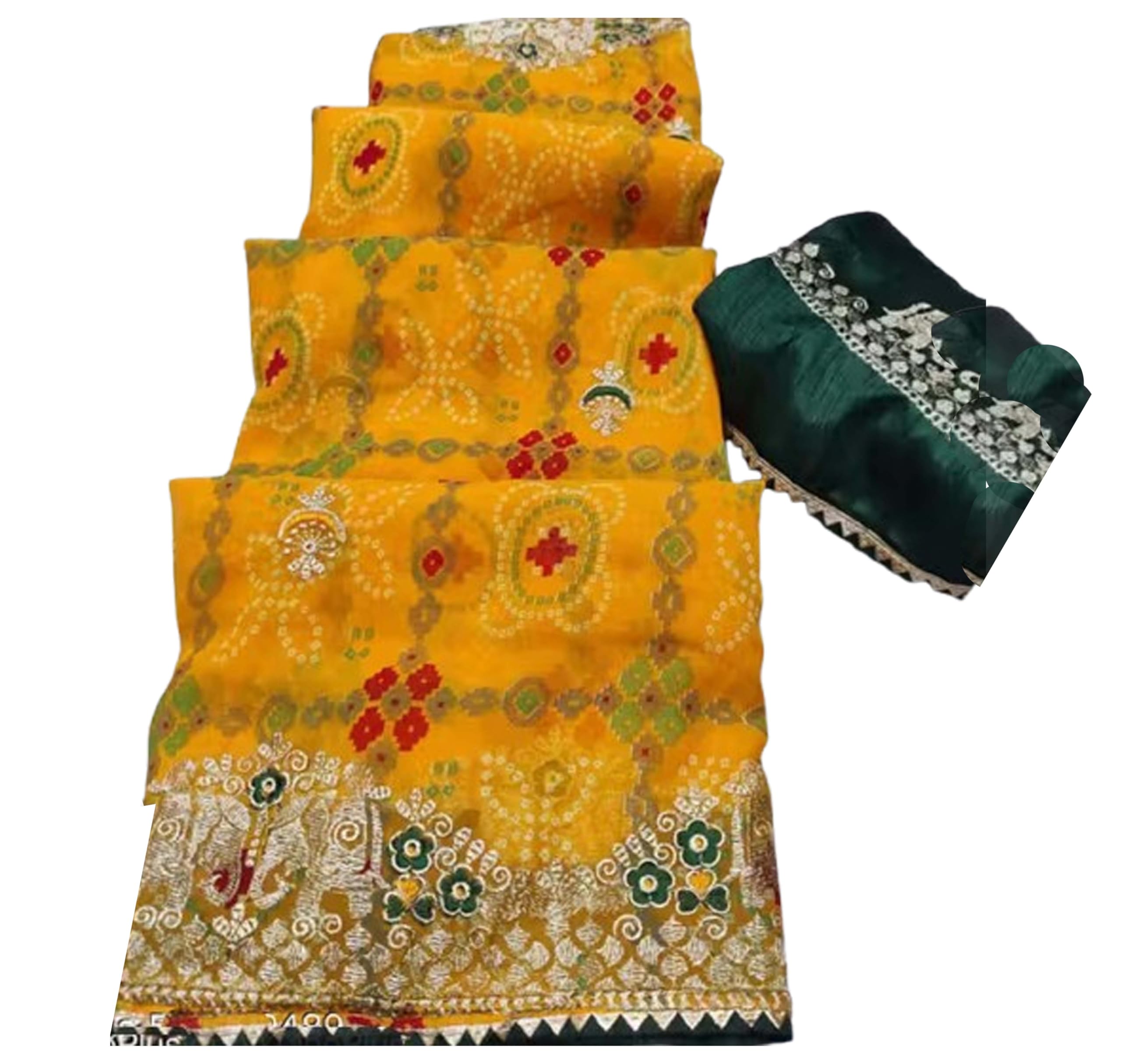 Bandhani Bandhej 2024 Silk Sarees Zari Weaving Work Contrast Blouse Piece - Yellow