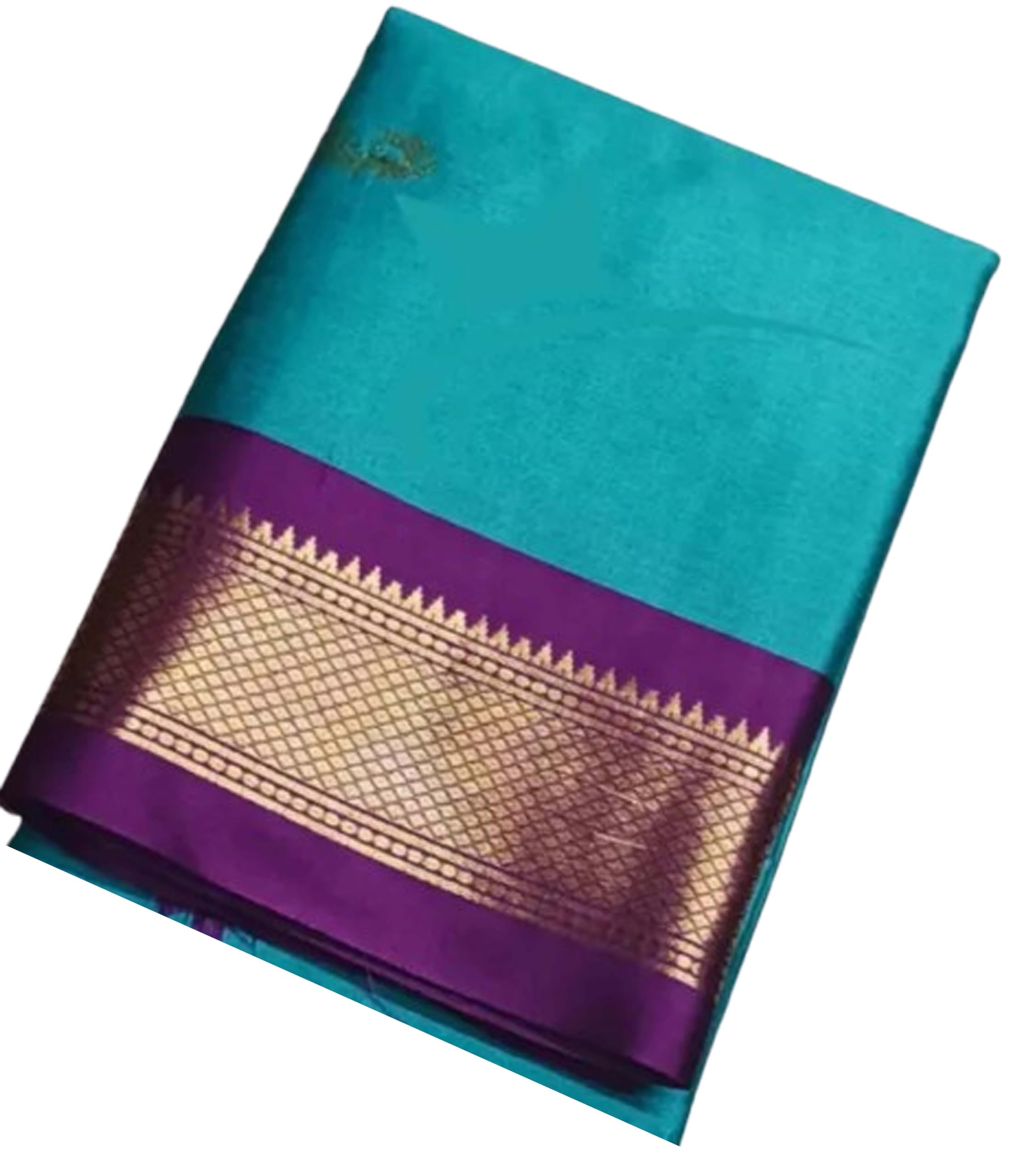 Jolly Semi Mysore Karnataka Soft Crepe Saree with Golden Broad Pallu Zari Border - Sky Blue Purple