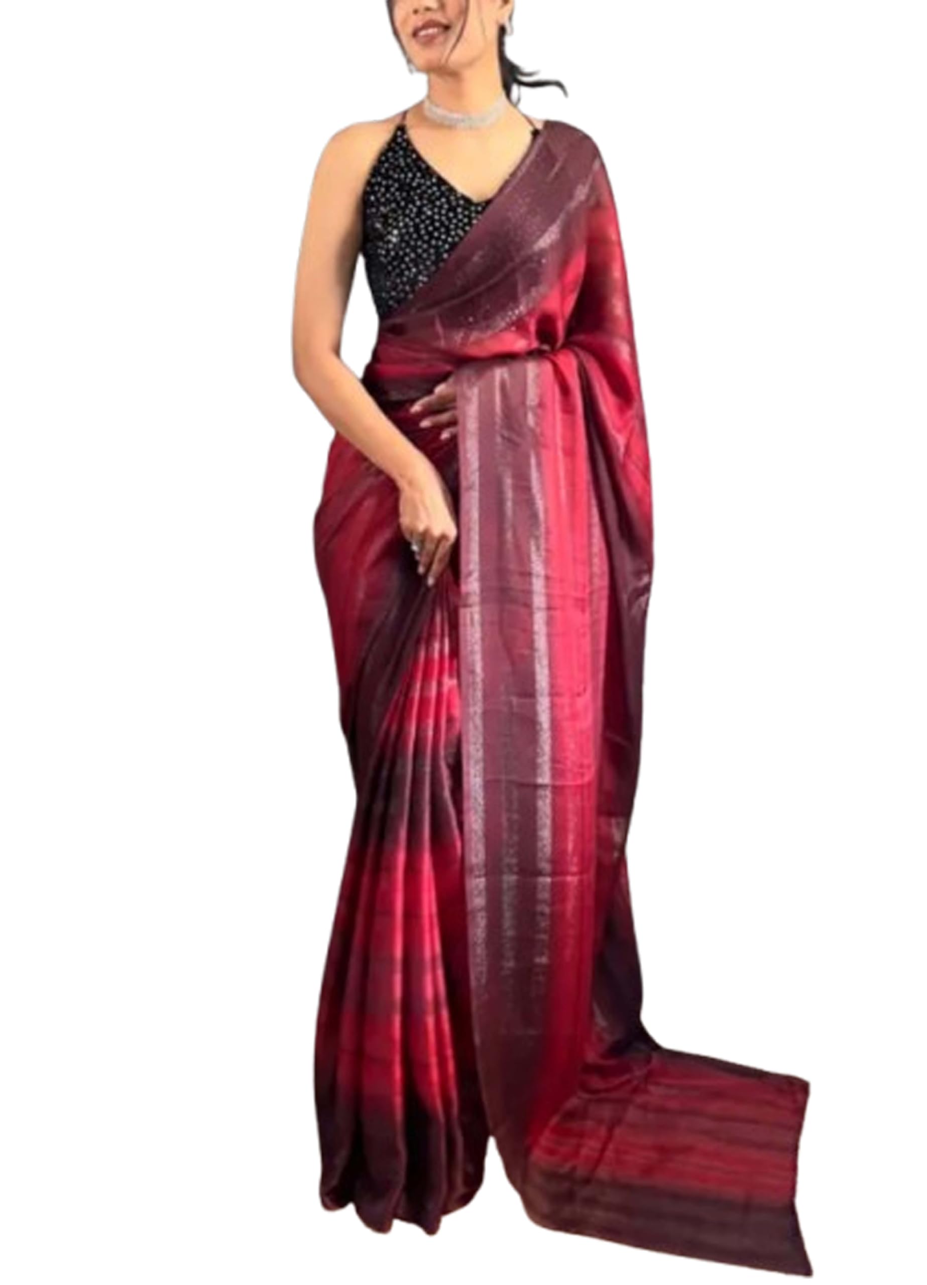 Women`s Georgette Soft Georgette Embellished With BP - Maroon