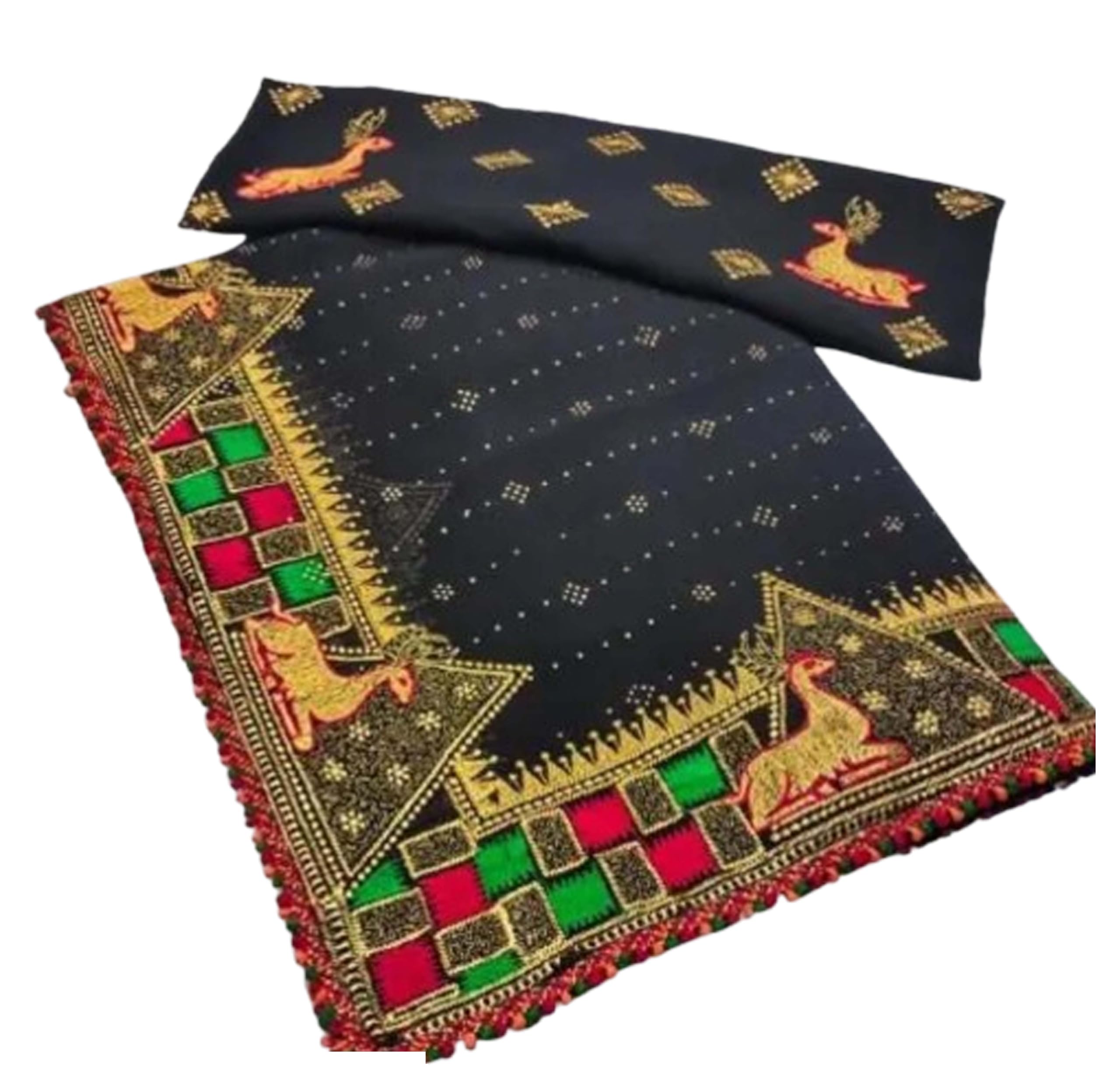 Women`s Georgette Embroidery Stylish Mirror Work With Blouse Piece - Black