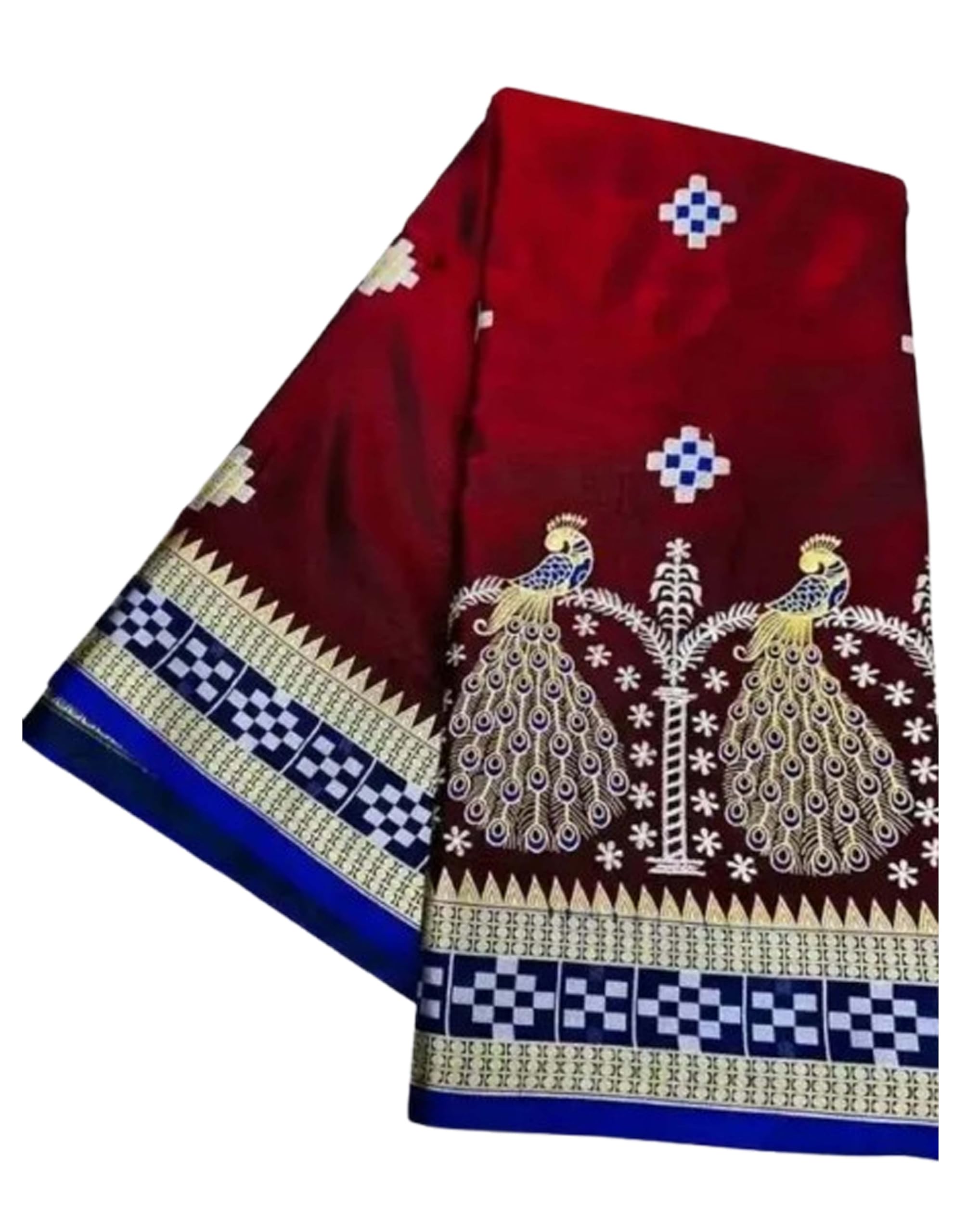 Sambalpuri Embroidery Satin Silk Saree Peacock Design with Blouse Piece 