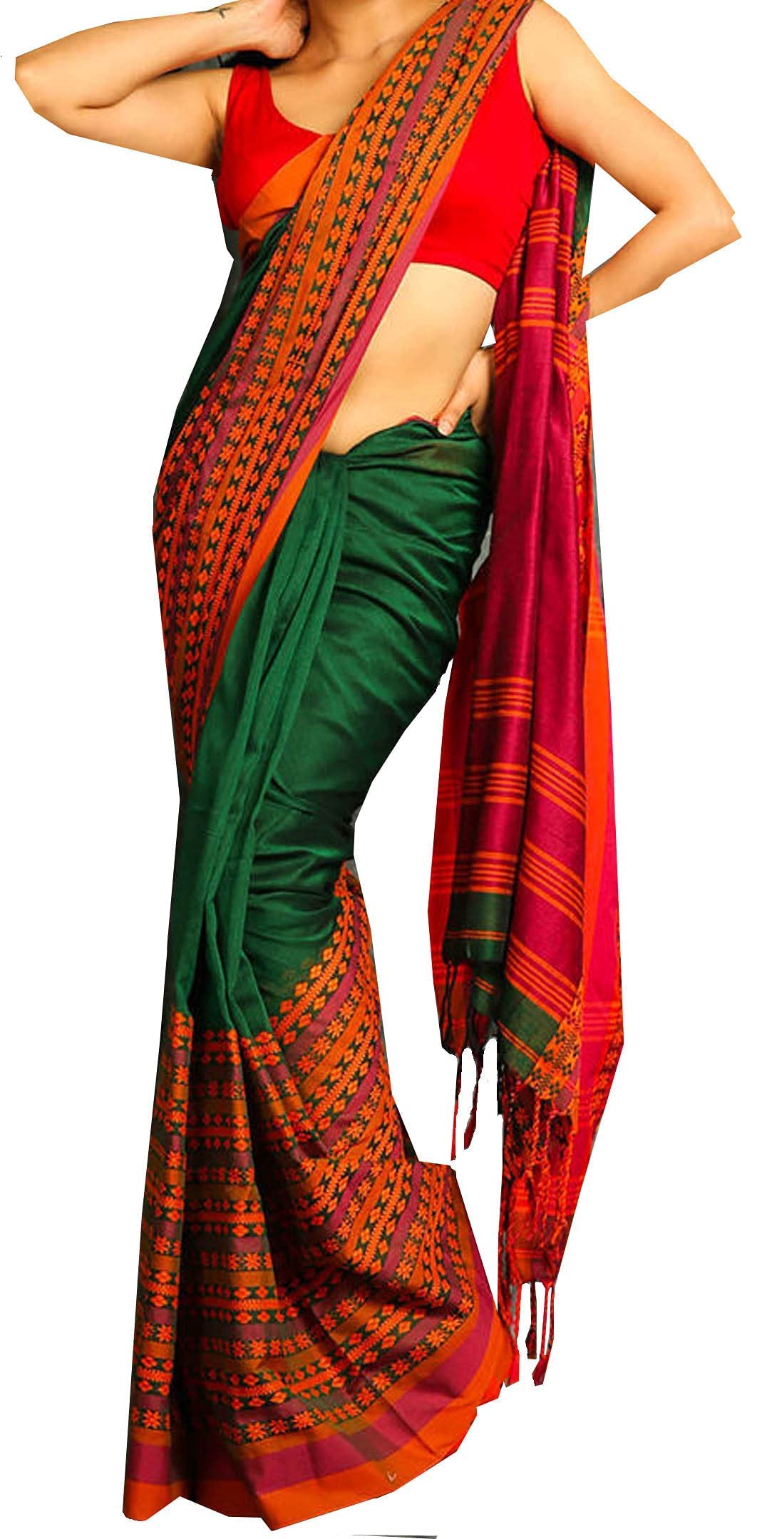 Jolly Enterprise Women's Khadi Cotton Saree With Blouse Piece (CottRed1_Yellow, Green)