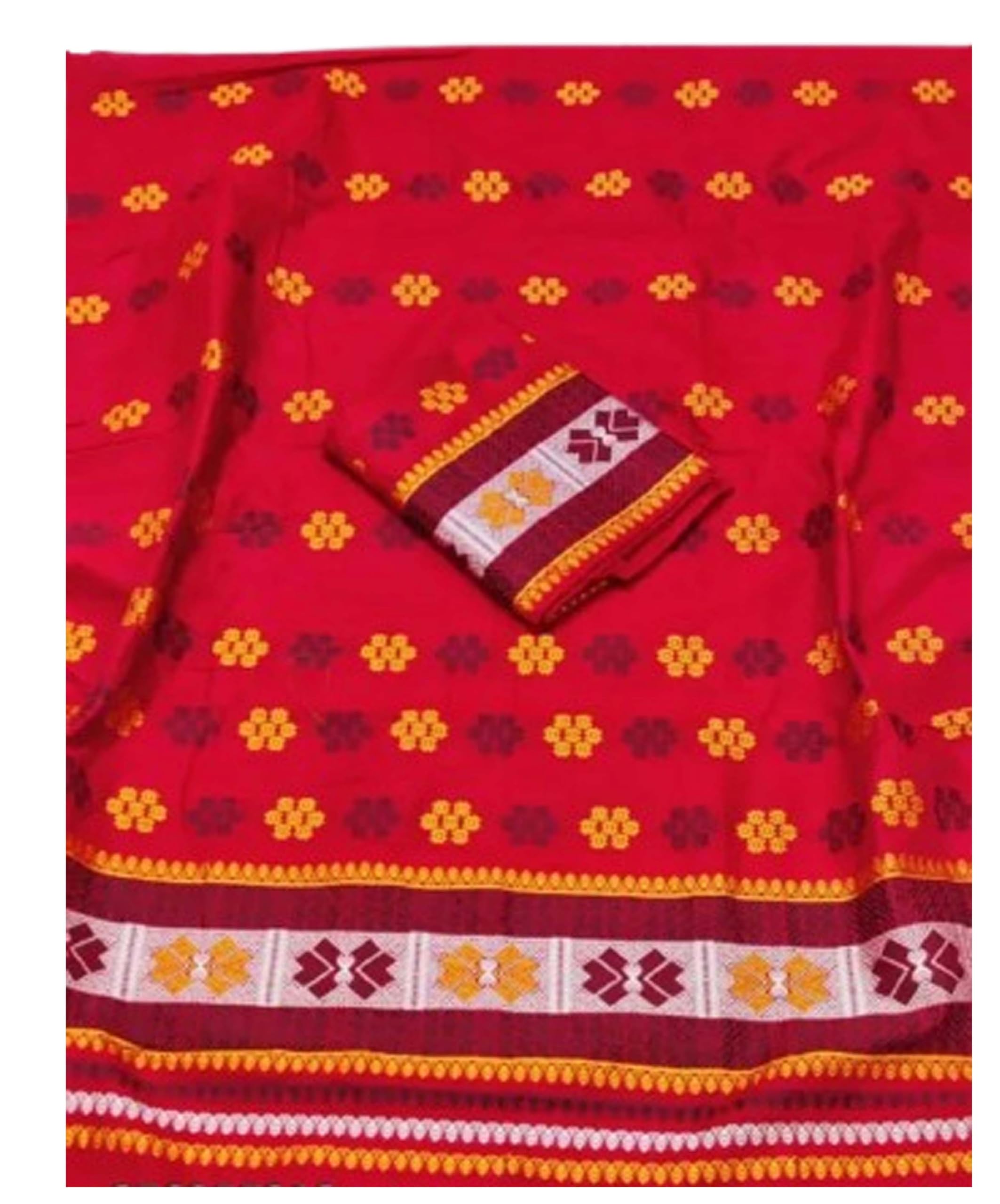  Red Bridal Wedding Assamese Mekhela Sador Chador Jura Santal Panchi Silk 