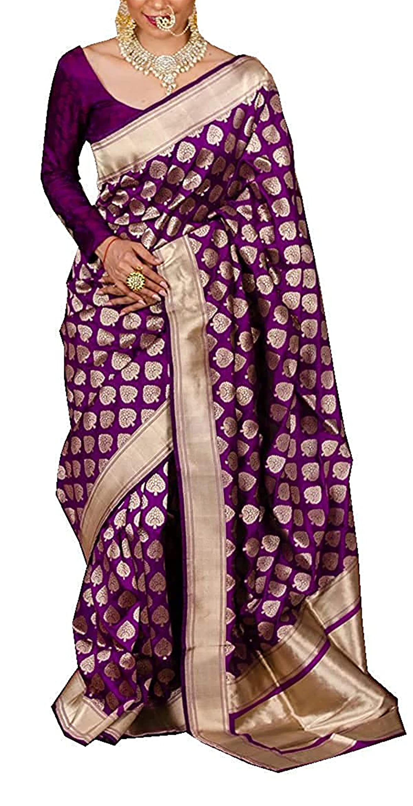 Bridal Banarasi Katan Silk Saree Jacquard and Zardosi Jaal Work with All over Zari Border - Purple