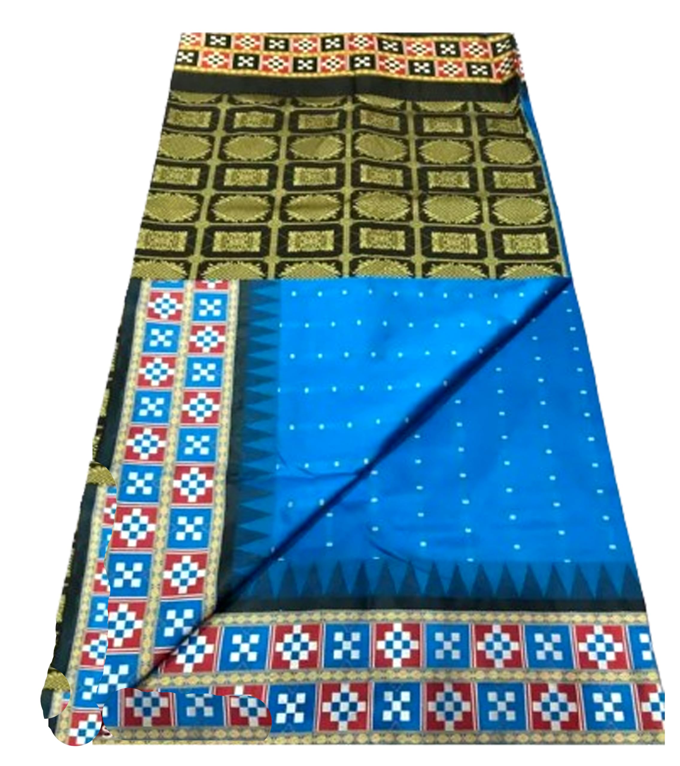 Jolly Women`s Sambalpuri Silk Saree Bomkai Border With Traditional Design with Blouse Pc -Blue Black