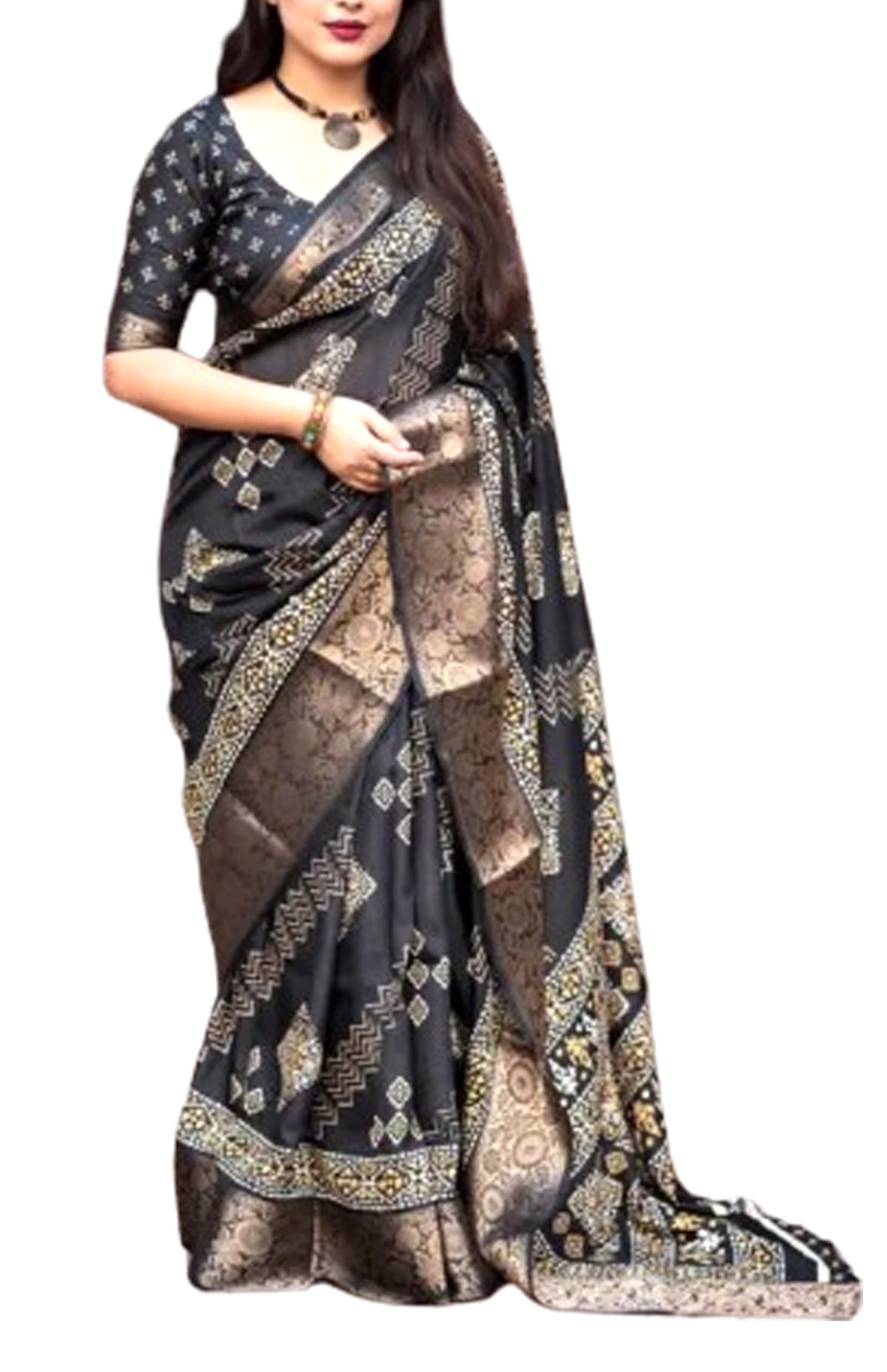 Black Soft Bandhej Crape Batik Silk Saree Soft Cotton With Blouse Piece 