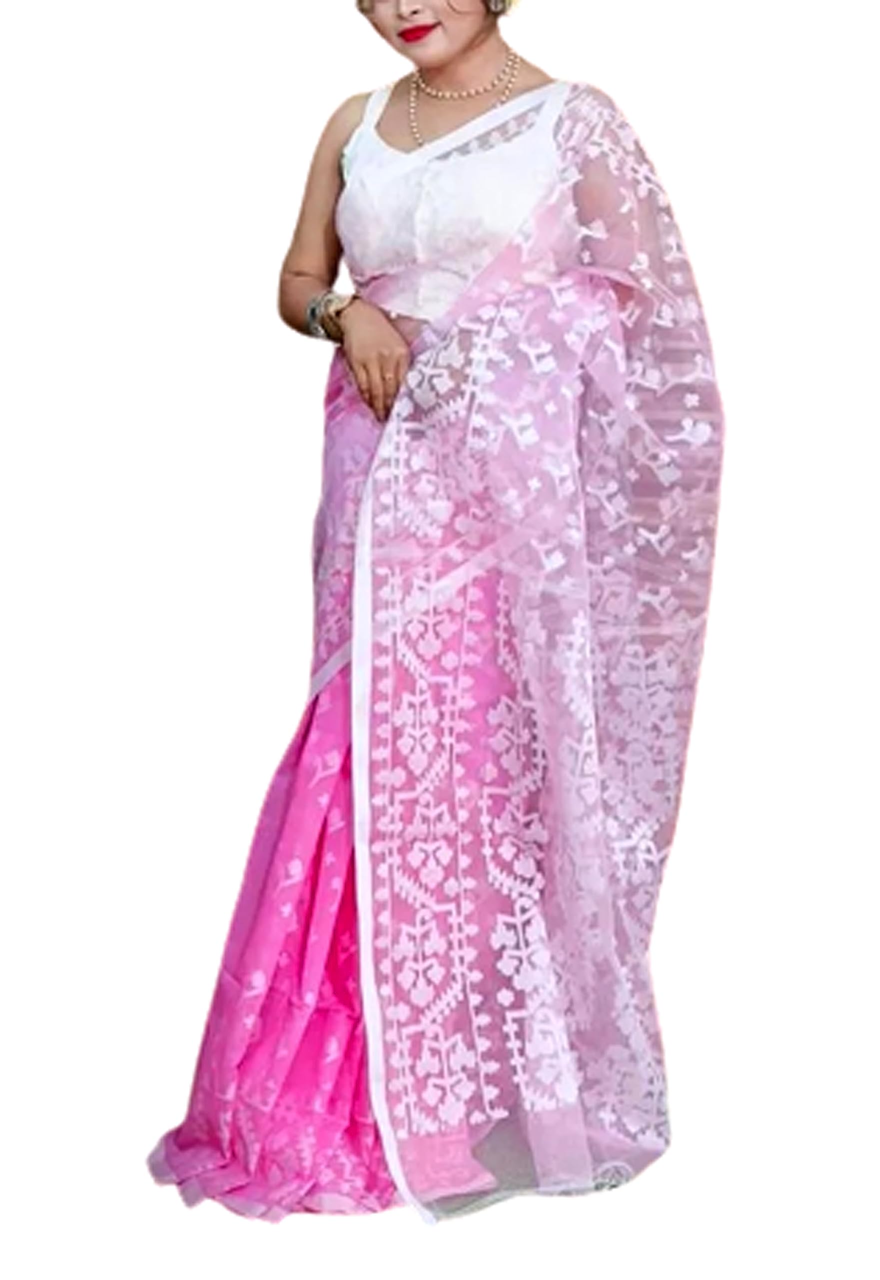 Women’s Cotton Soft Jamdani Design Allover without Blouse - Pink