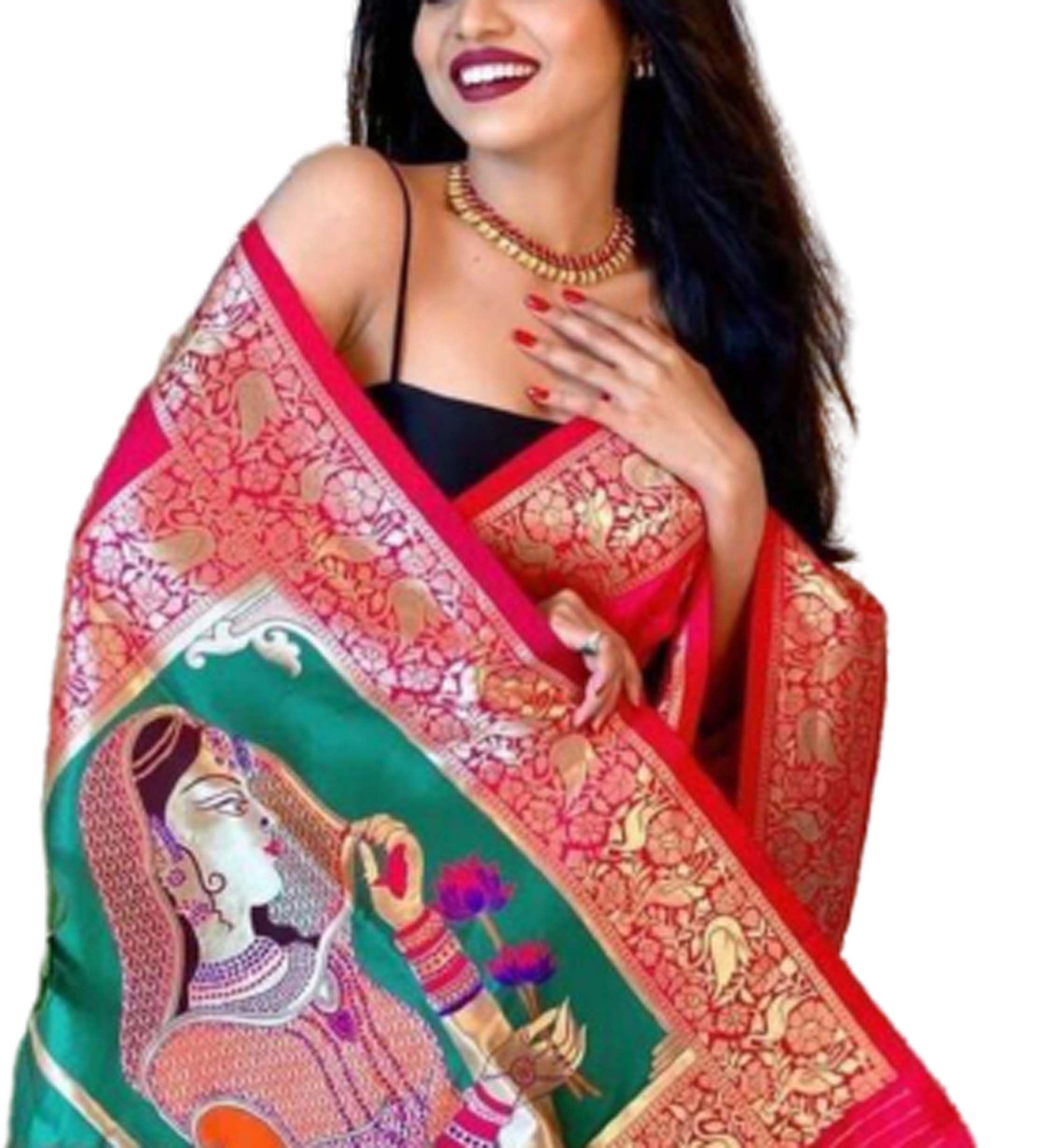 Jolly Festival Wear Jacquard Banarasi Mughal Lady Ethnic Saree Pure Zari With Blouse Piece -Red