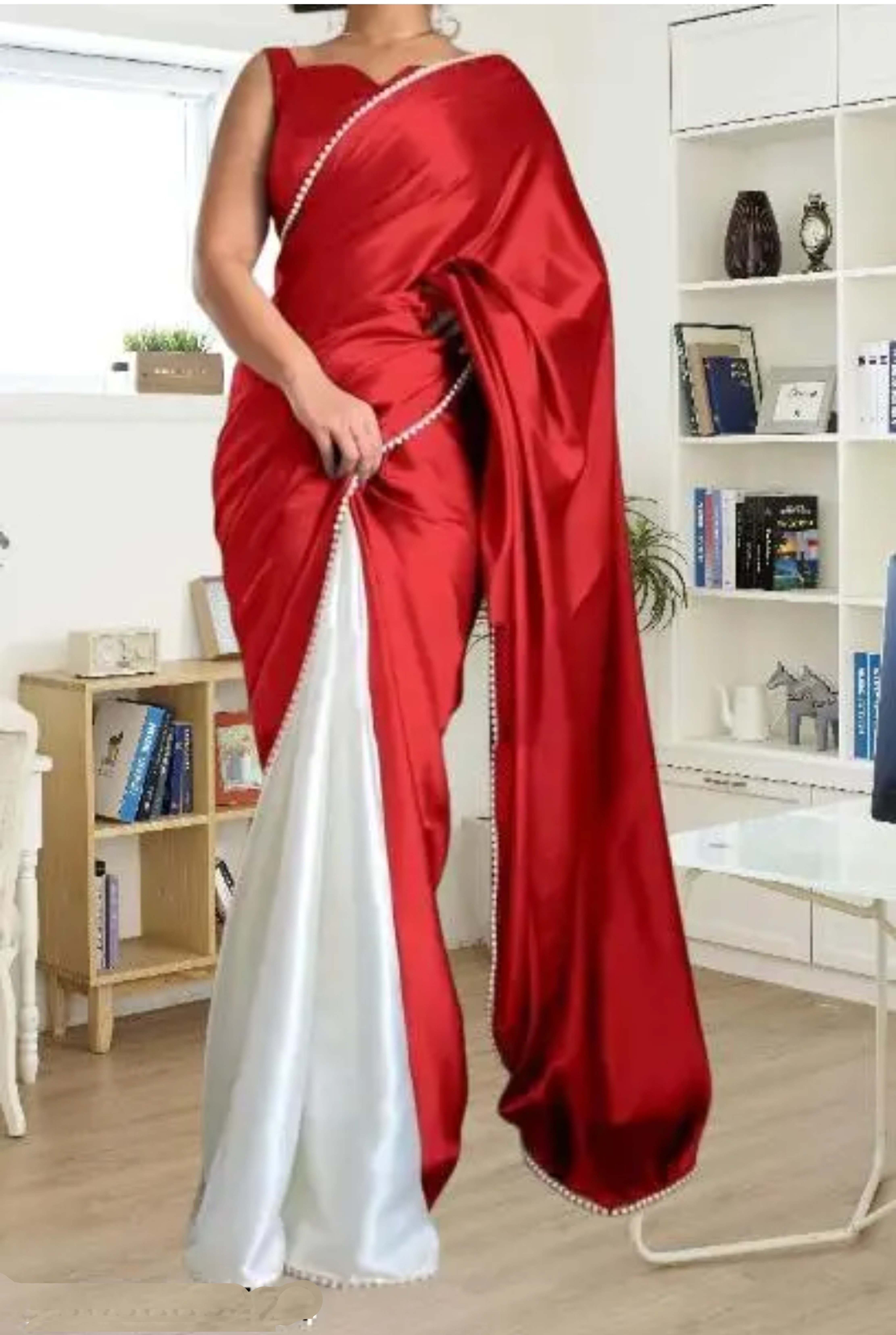 Satin Silk Half Half Digital Soft Saree with Blouse Piece