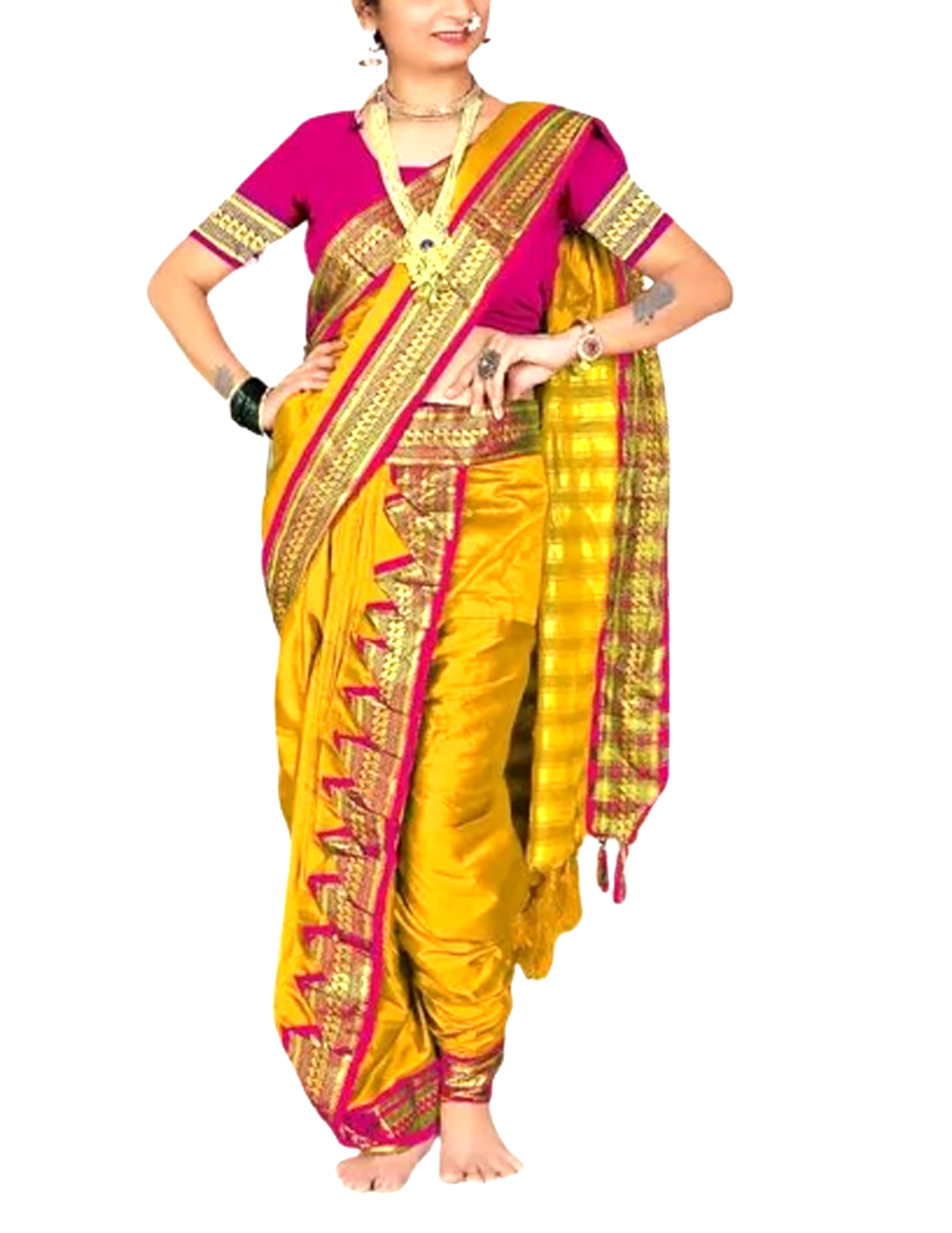  Nauvari Saree Marathi Maharastrian Saree With Contrast Blouse Piece