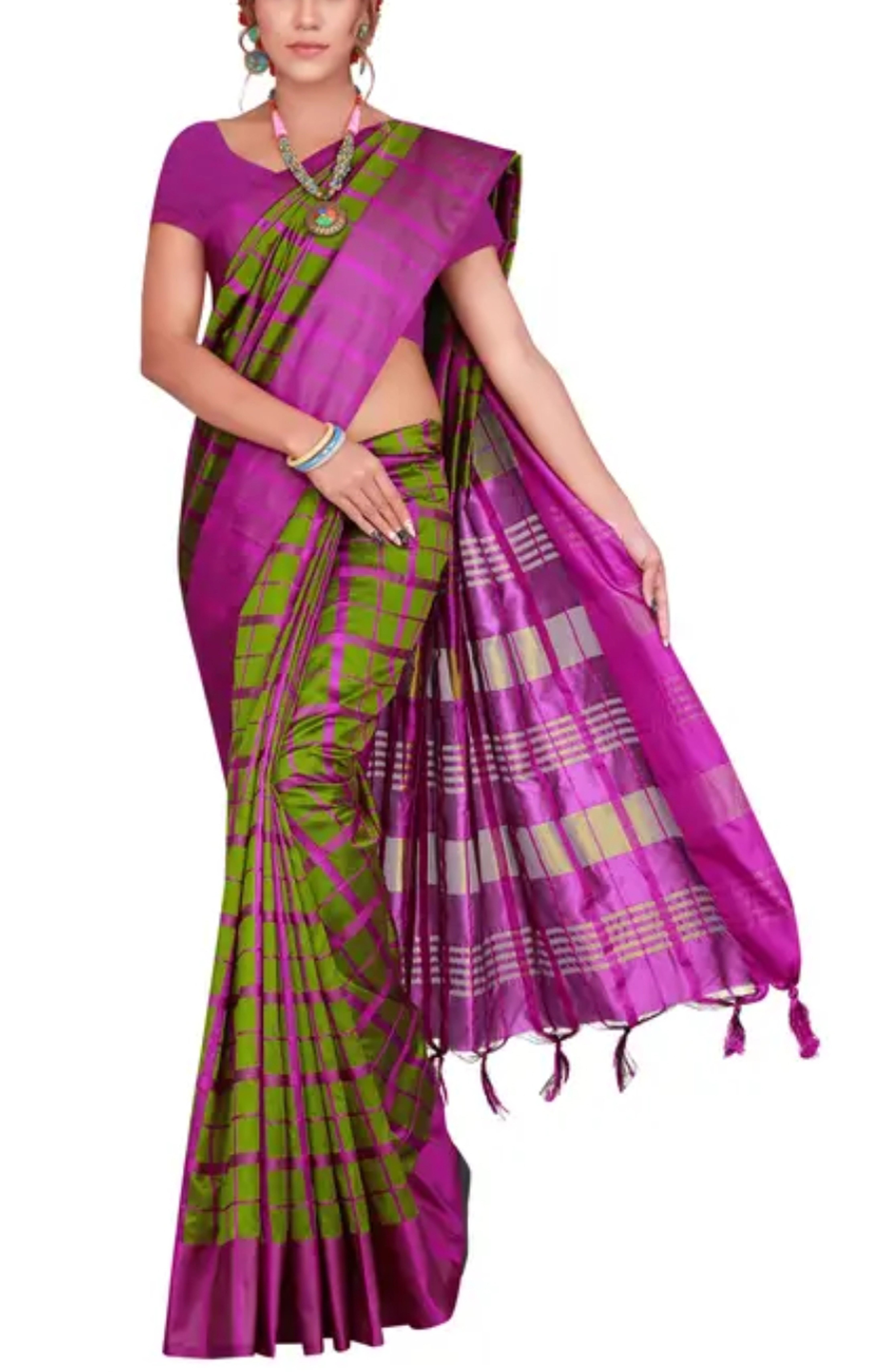 Green Purple Kunbi Goa Saree Handwoven Traditional Design With BP  