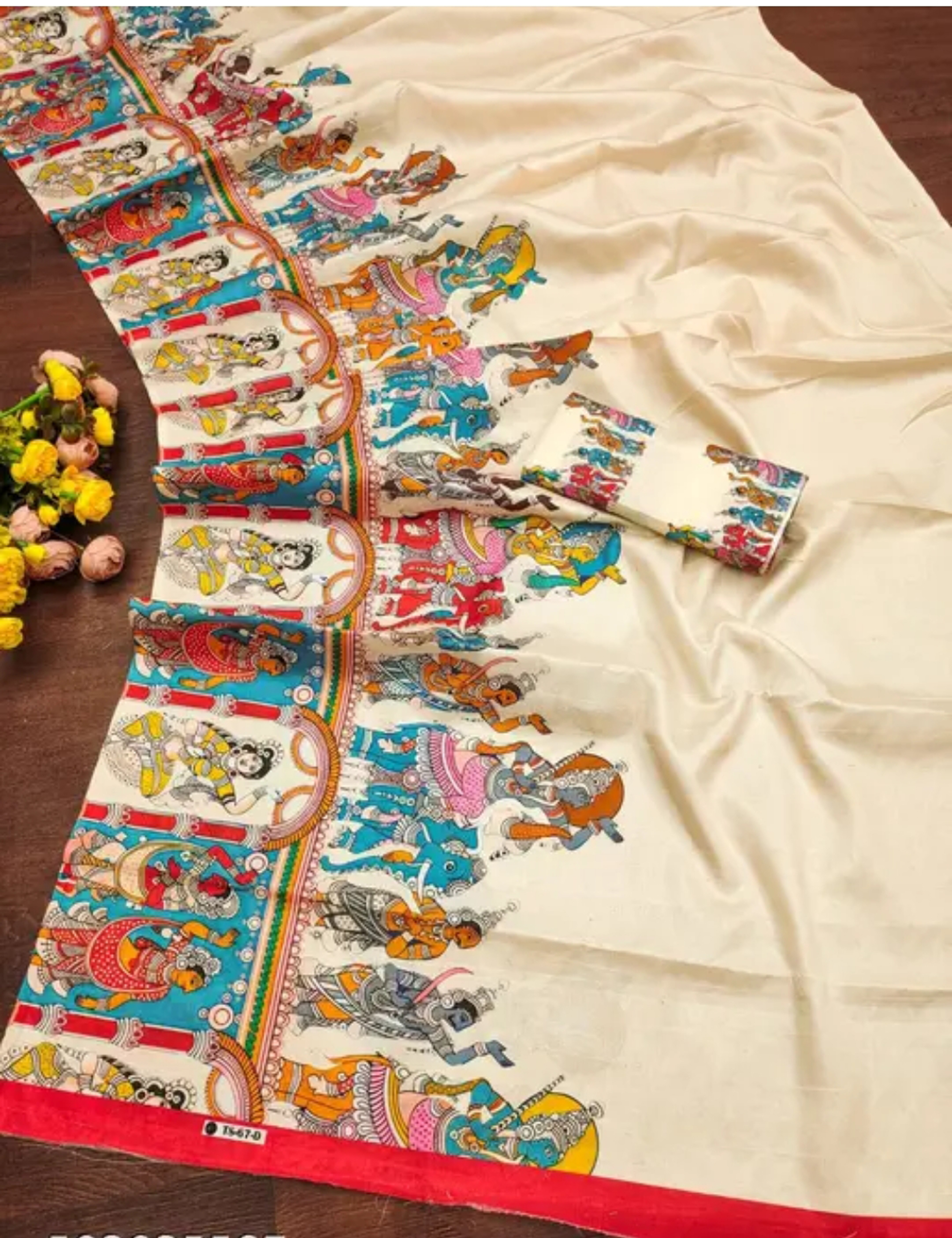 Tussar Silk Hand Woven Kalamkari God Printed Saree