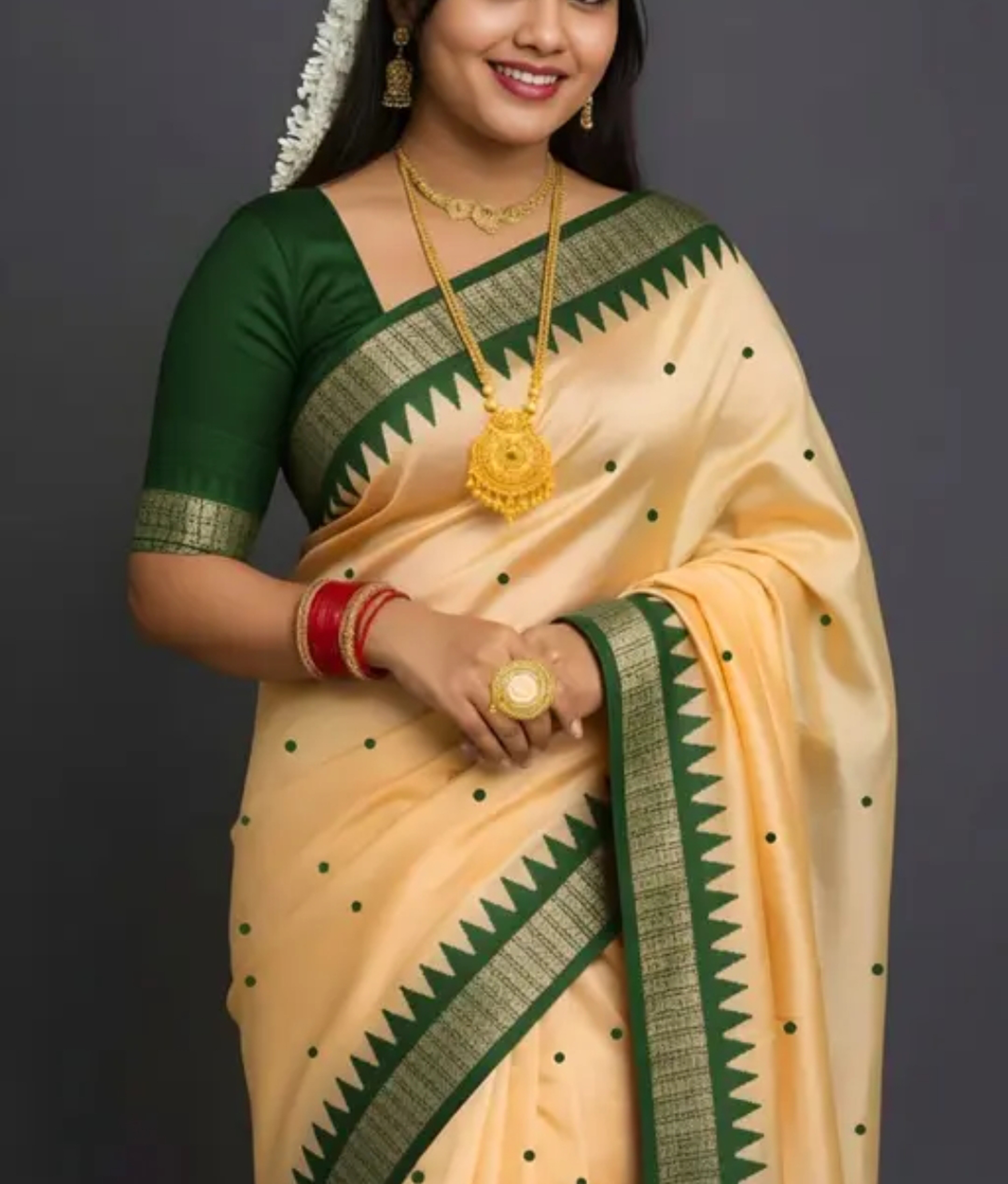 Bomkai Sambalpuri Cream Temple Border Traditional Design With Blouse Piece 