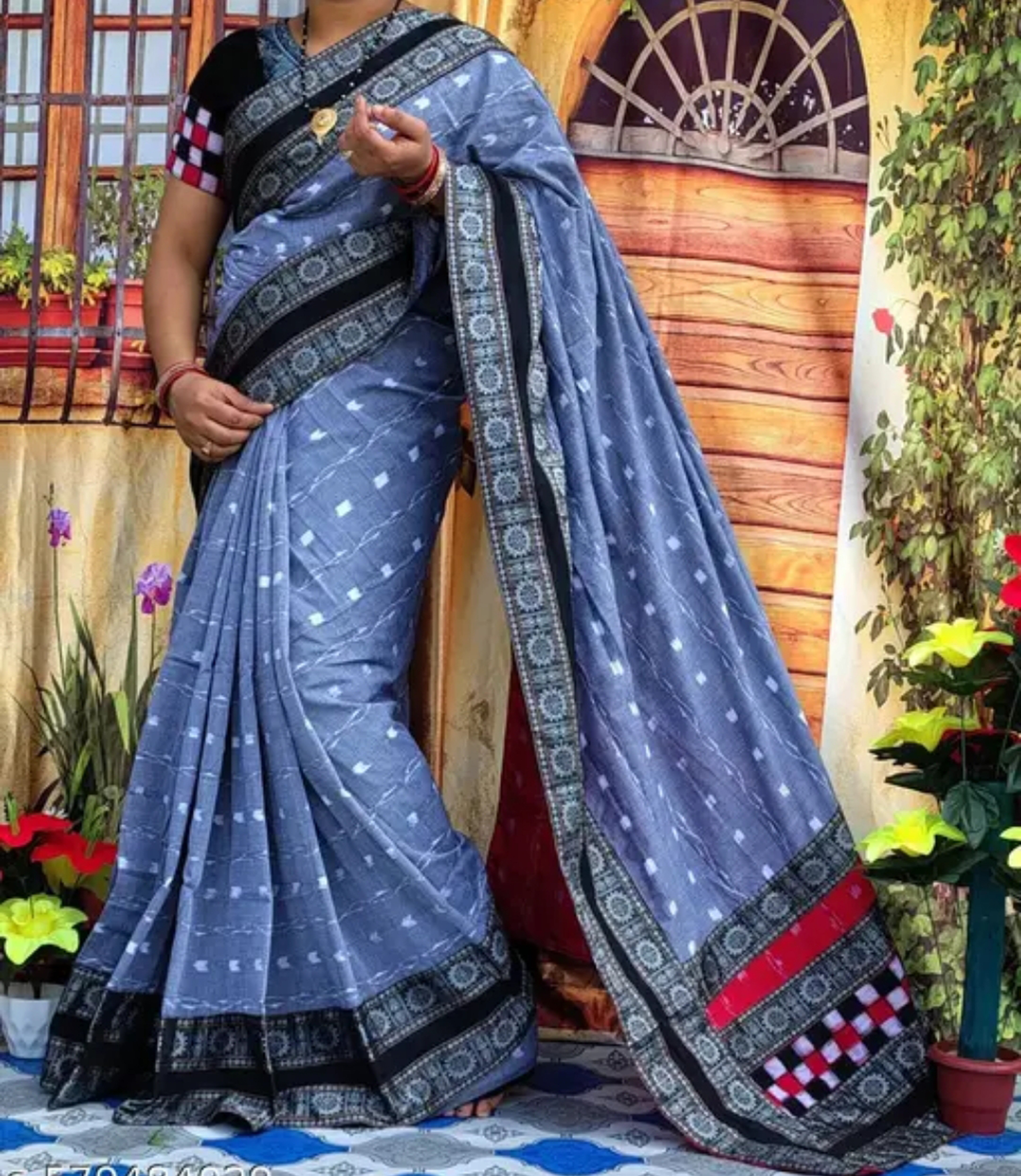 Sambalpuri Blue Black Embroidery Silk Saree Pasapalli Traditional Design With Blouse Piece 