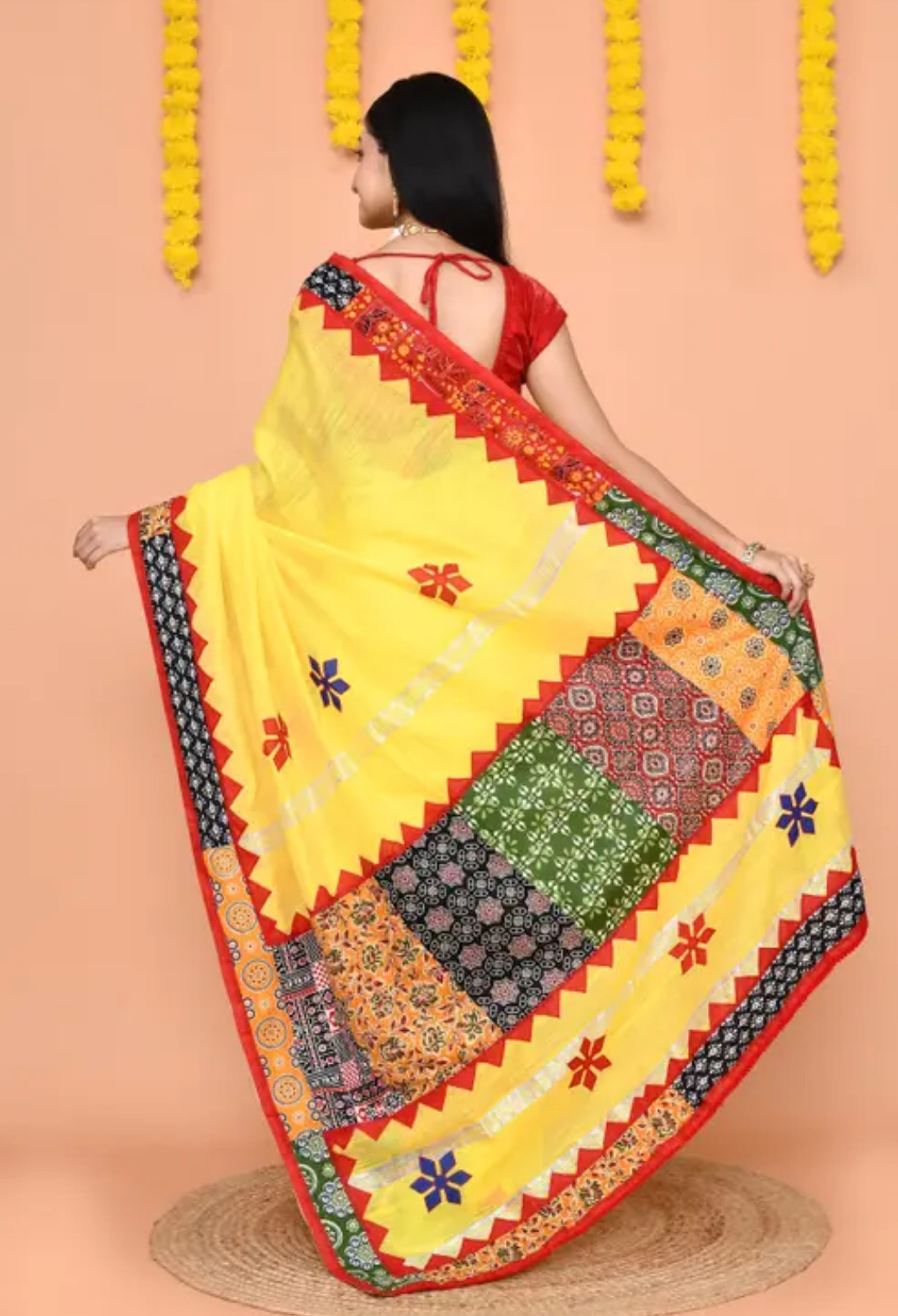 Khadi Cotton Applique Work Handloom Puja Saree