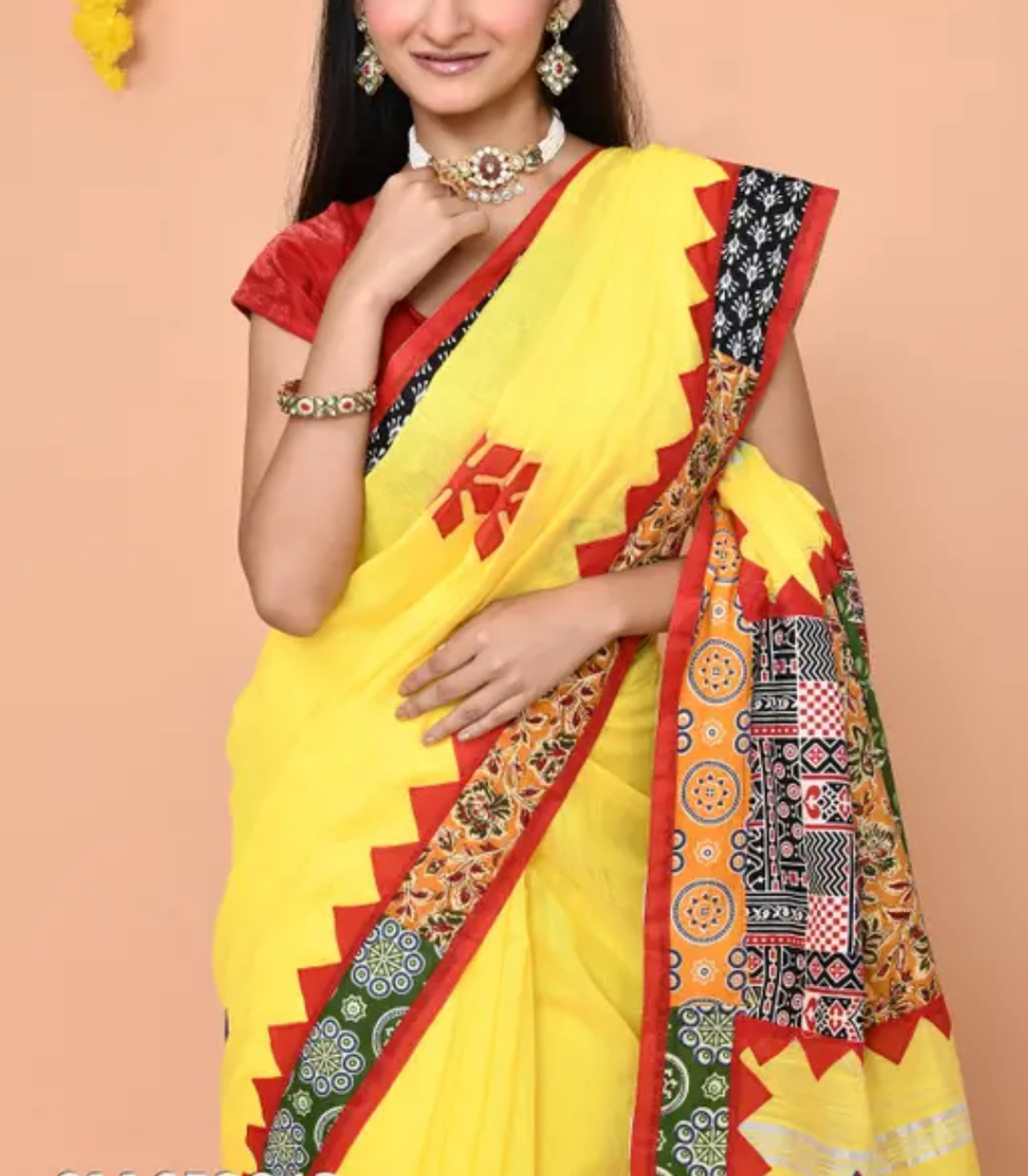 Khadi Cotton Applique Work Handloom Puja Saree