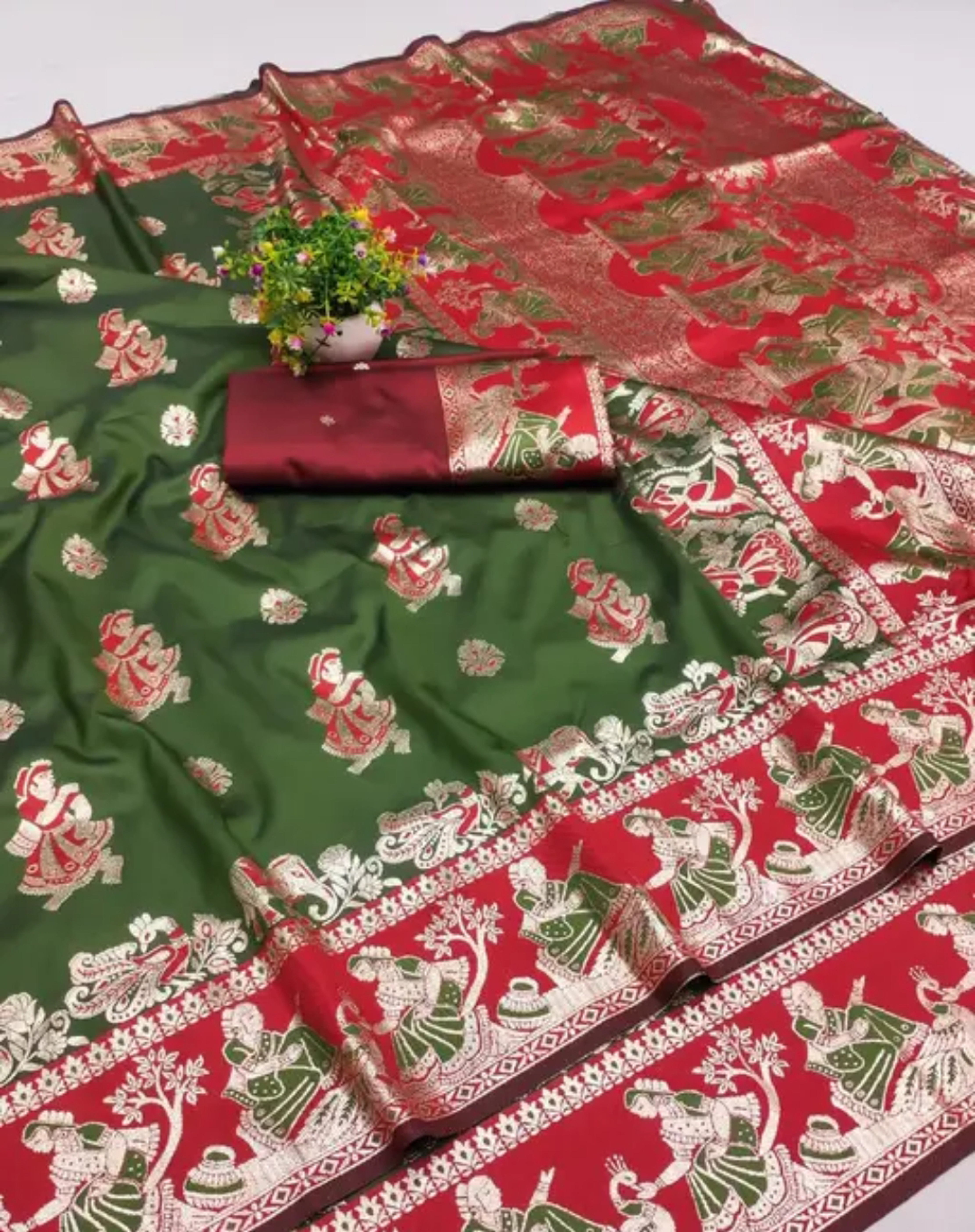 Pure Baluchari Saree Handwoven Traditional Design With BP 