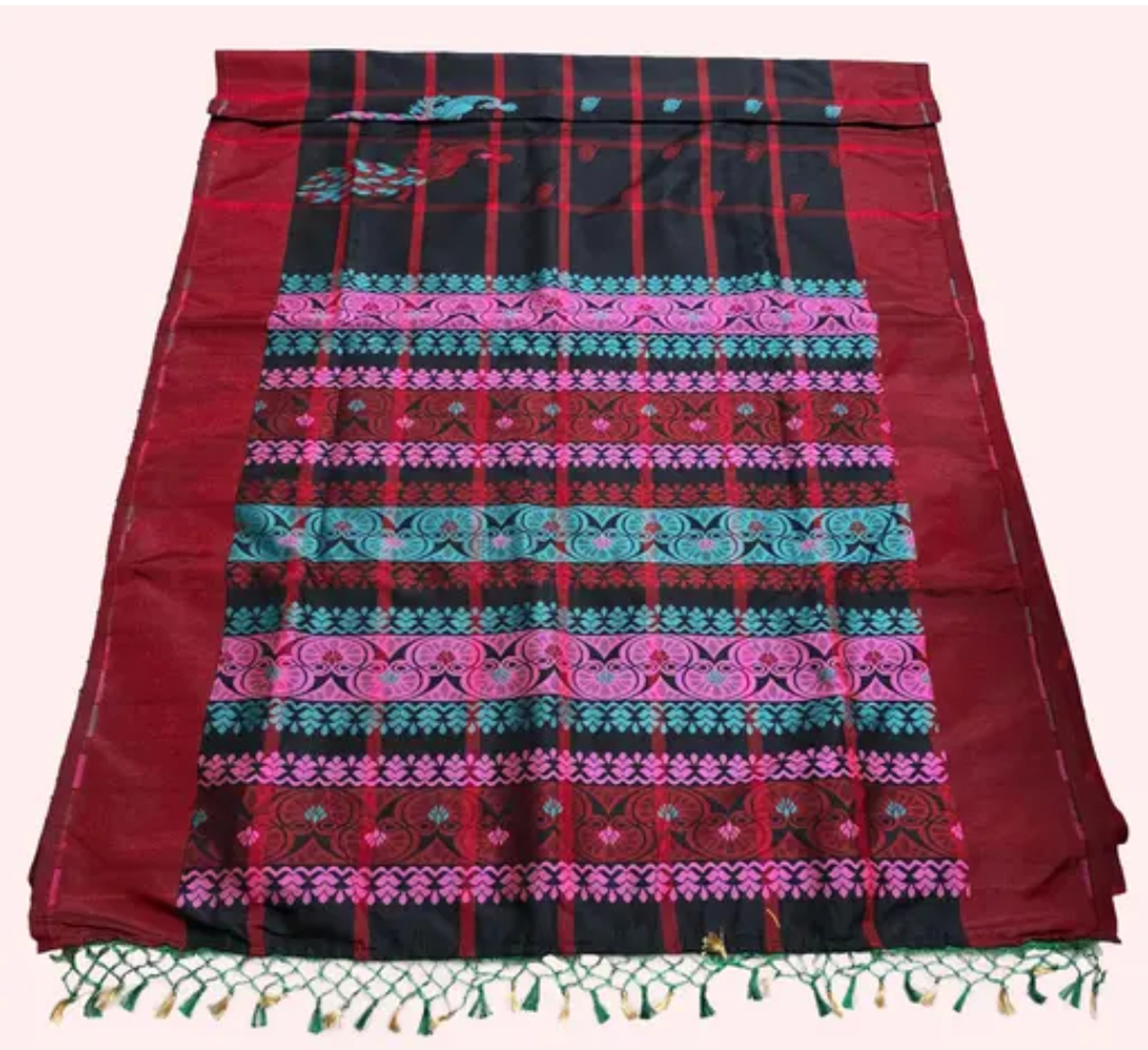 Adibasi Tribal Santali Saree Panchi Lumang Embroidered Red Black 