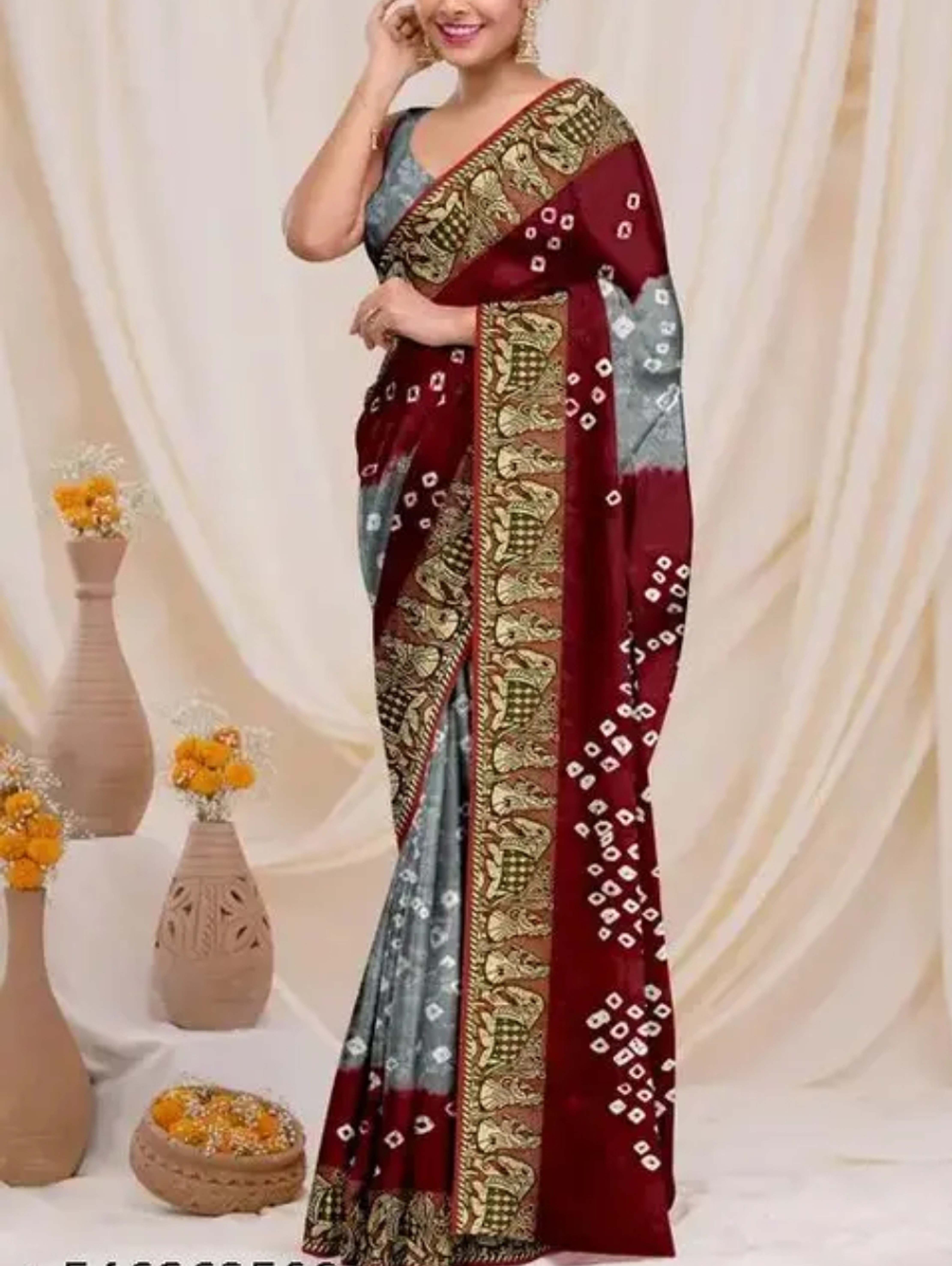 Bandhani Bandhej 2026 Silk Sarees Traditional Design with Contrast Blouse Piece