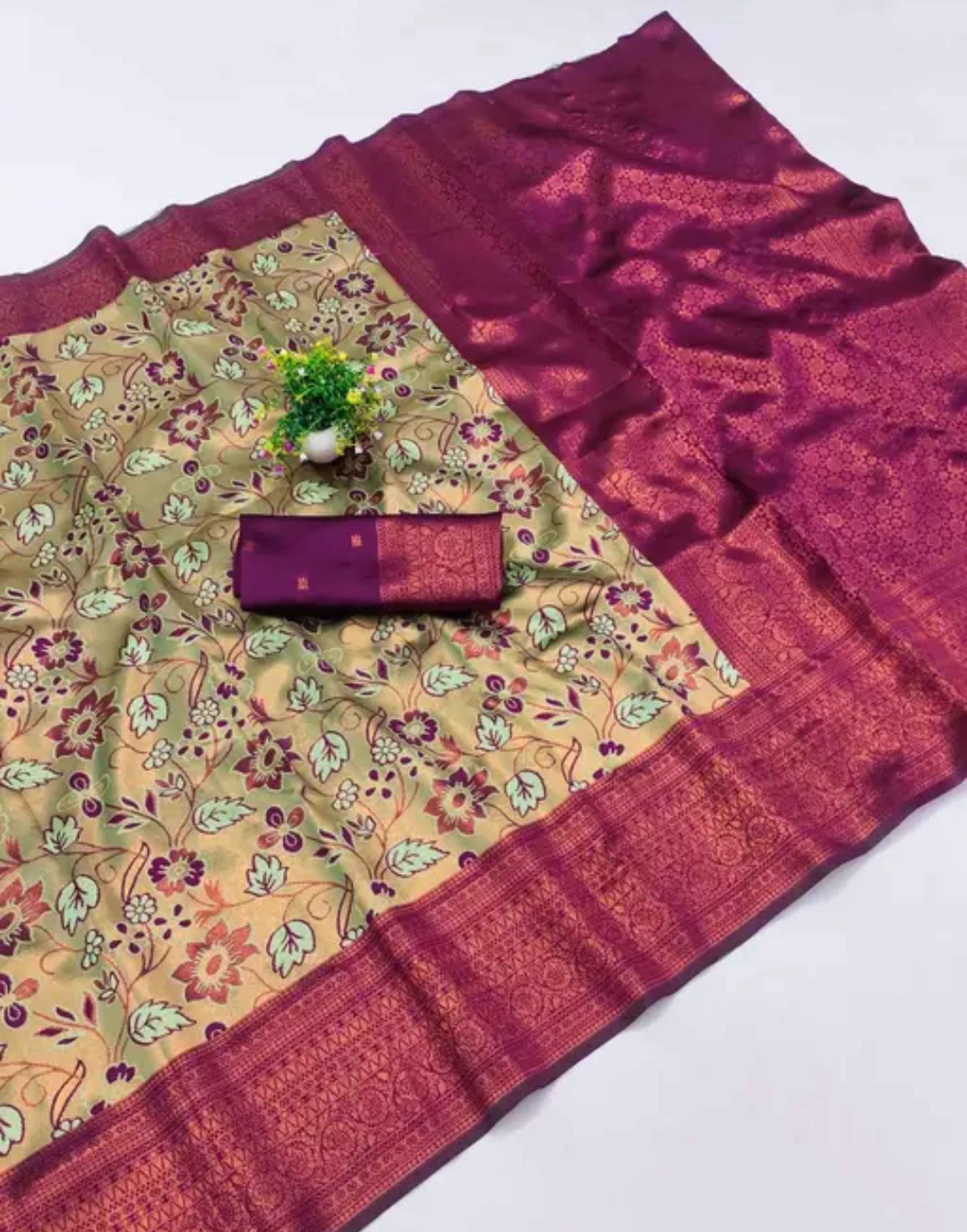Peach Maroon Kanjivaram Bridal Silk Saree With Zari Rich Pallu Unstitched Blouse 