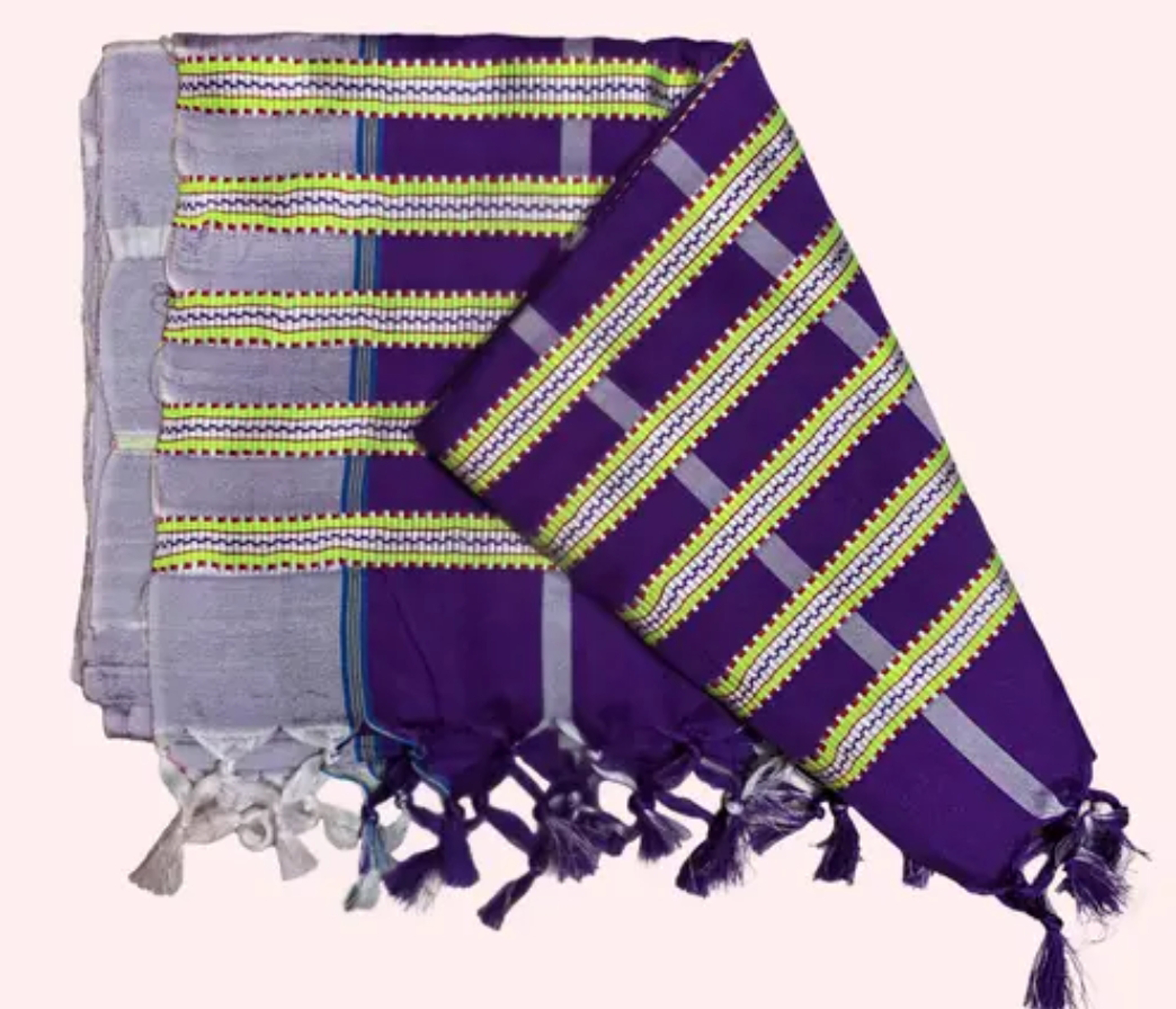 Adibasi Tribal Santali Cotton Saree Panchi Lumang Embroidered Blue Yellow