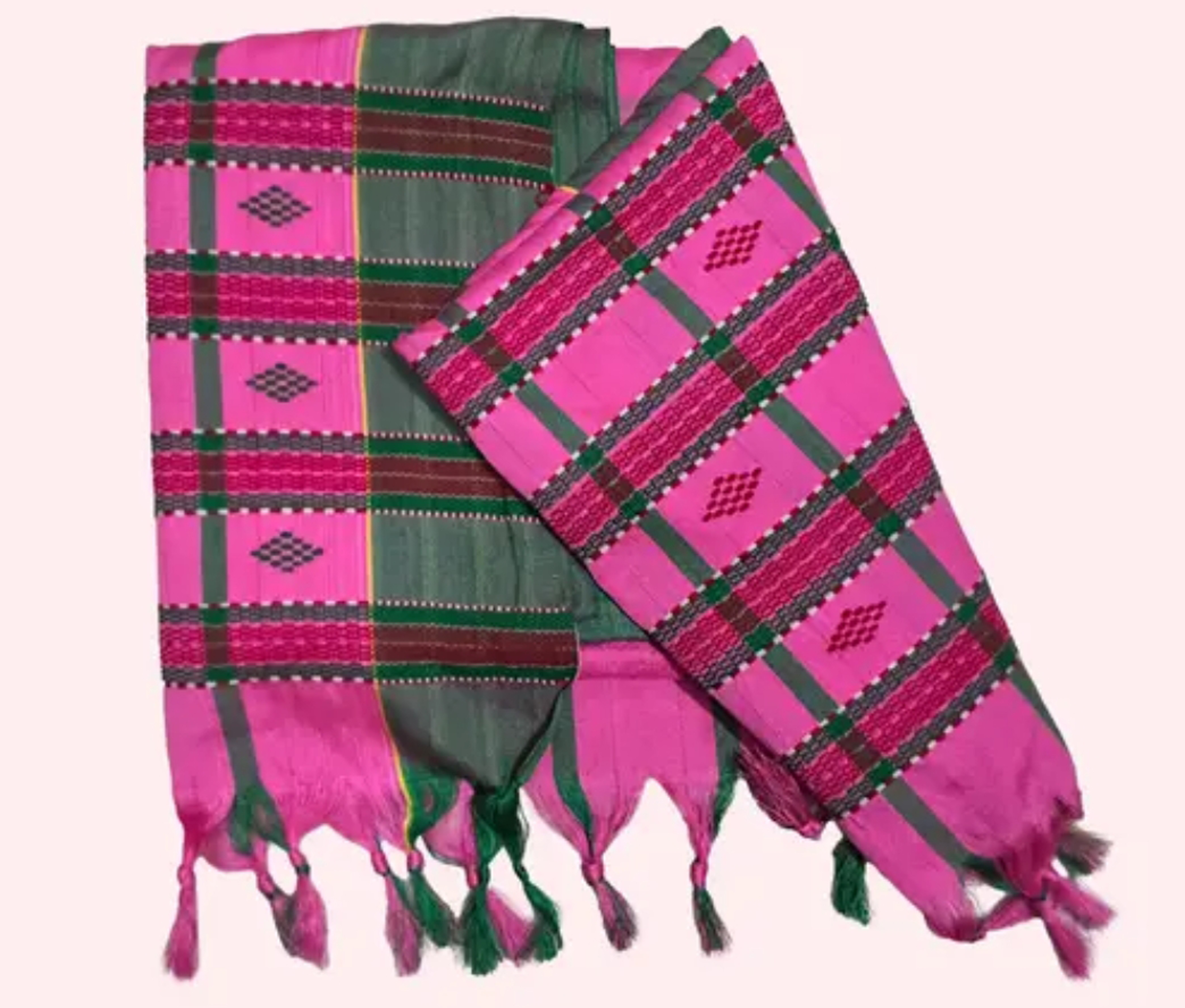 Adibasi Tribal Santali Cotton Saree Panchi Lumang Embroidered Pink