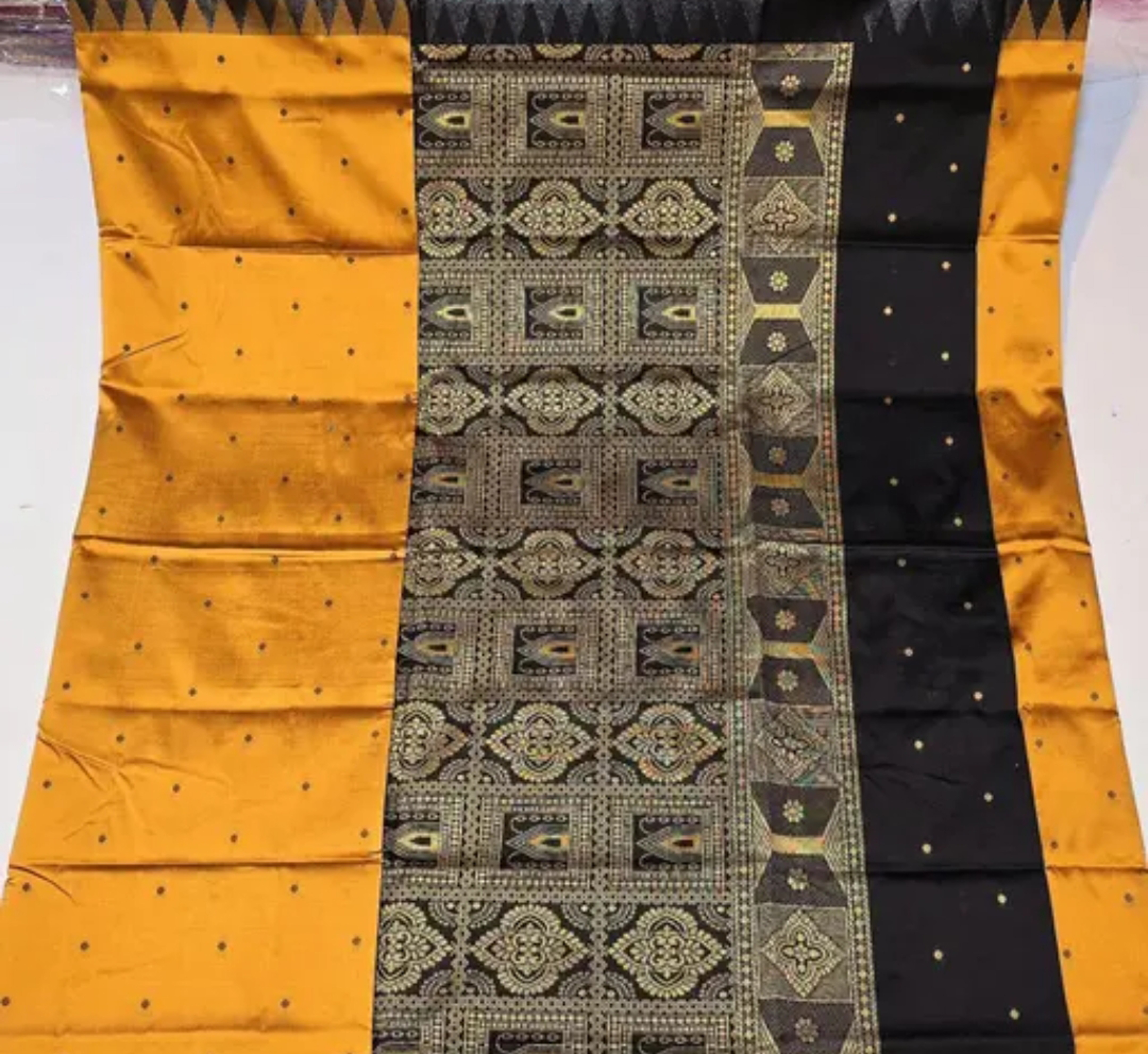 Sambalpuri Mustard Black Embroidery Silk Saree Pasapalli Traditional Design With Blouse Piece 