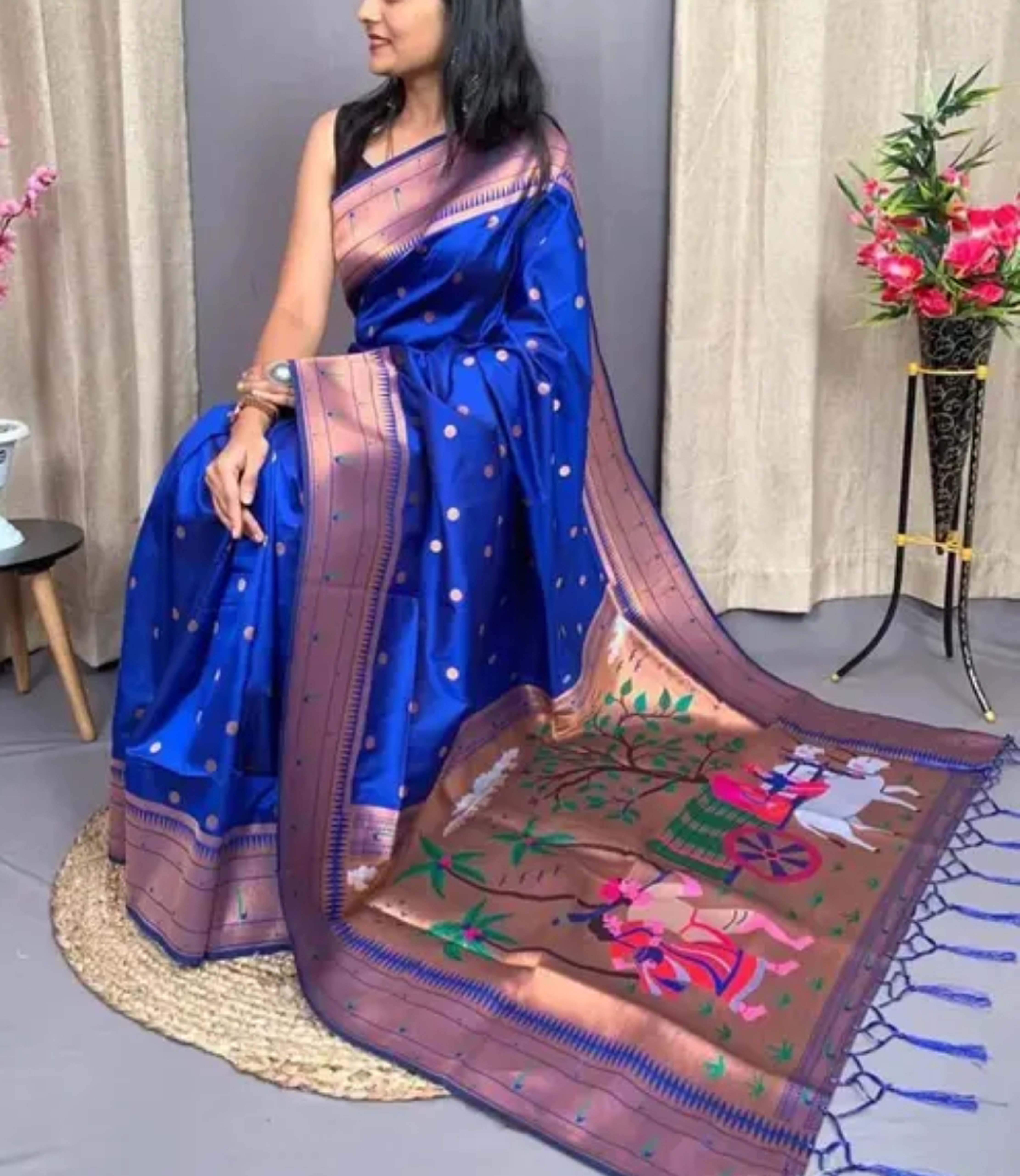 Wedding Paithani Silk Zari Weaving Saree With Blouse Piece