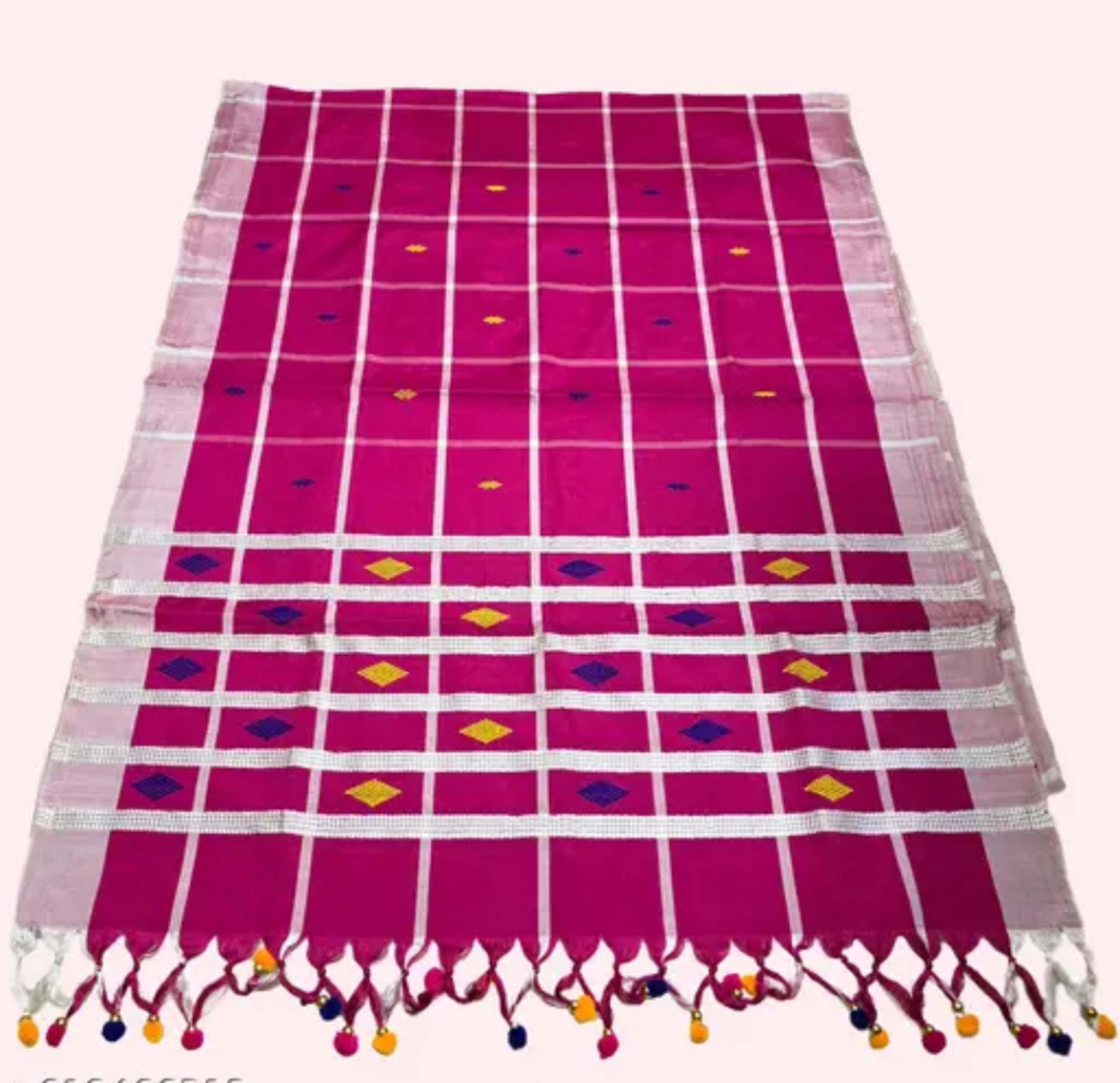 Adibasi Tribal Santali Cotton Saree Panchi Lumang Embroidered Pink White