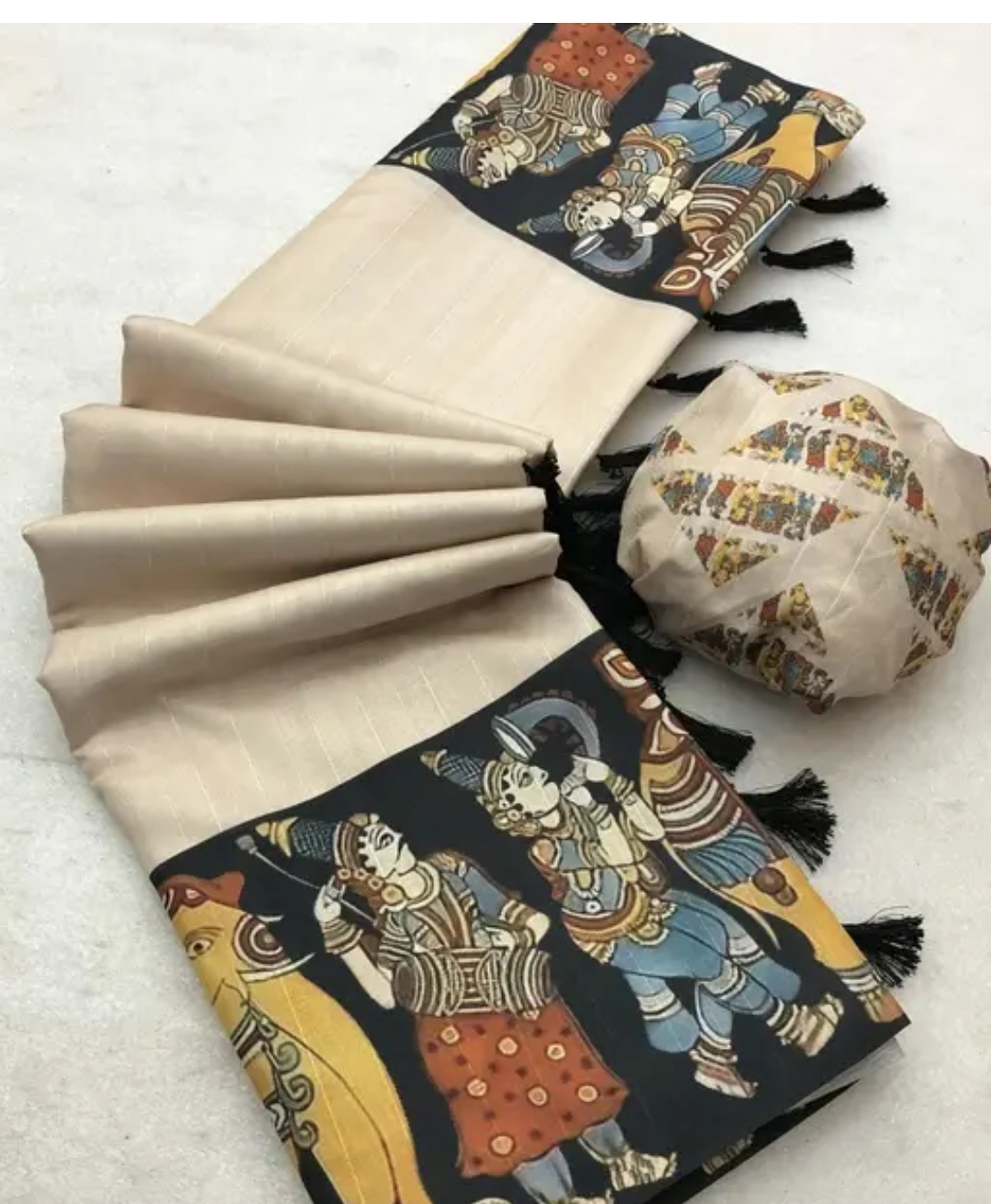 Tussar Silk Hand Woven Kalamkari God Printed Saree