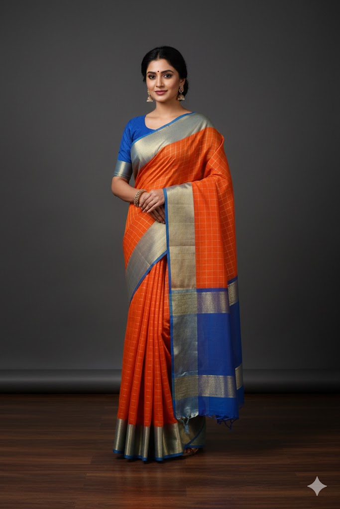 Orange Kunbi Goa Saree Handwoven Traditional Design With BP  