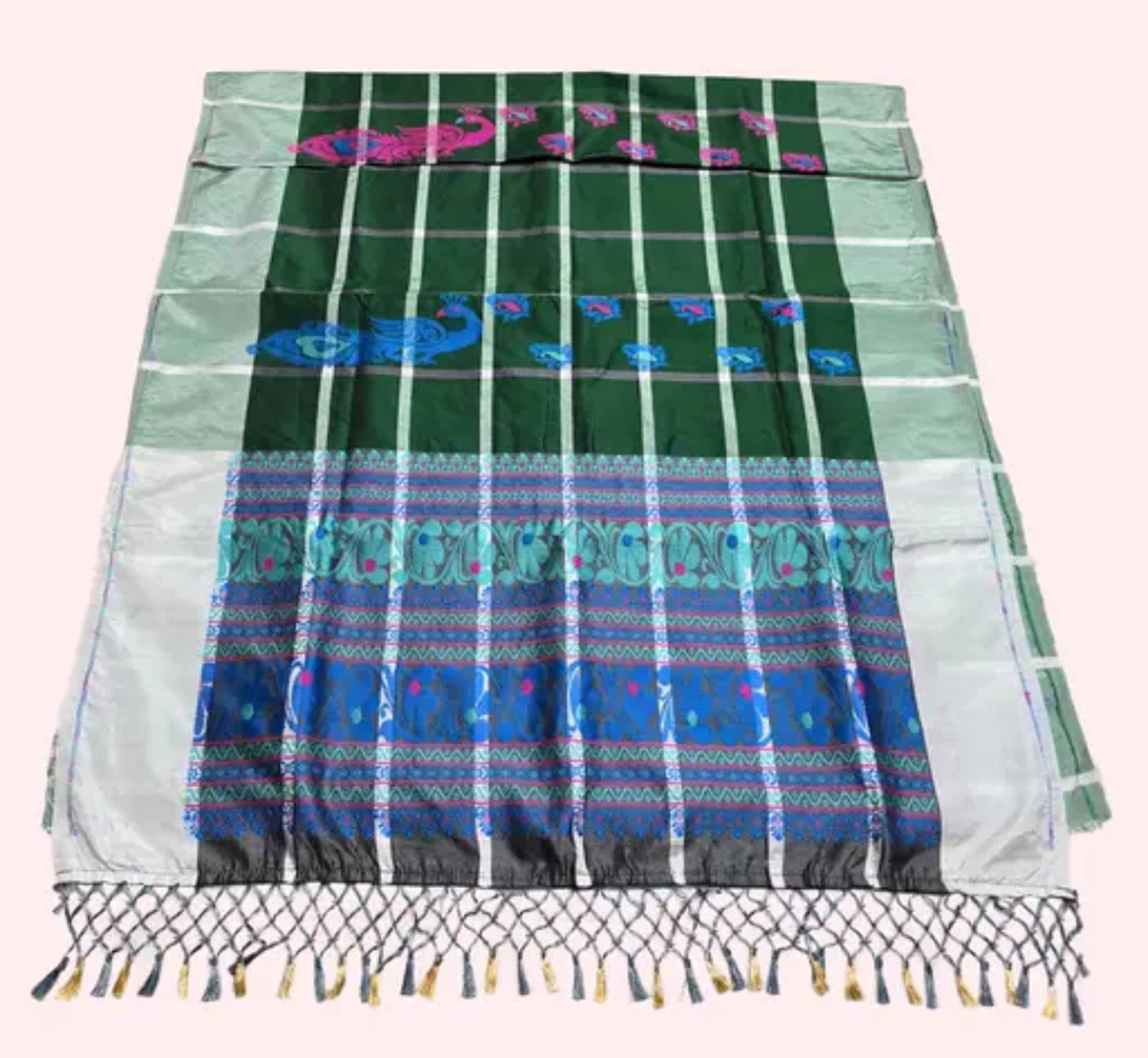 Adibasi Tribal Santali Saree Panchi Lumang Embroidered Green