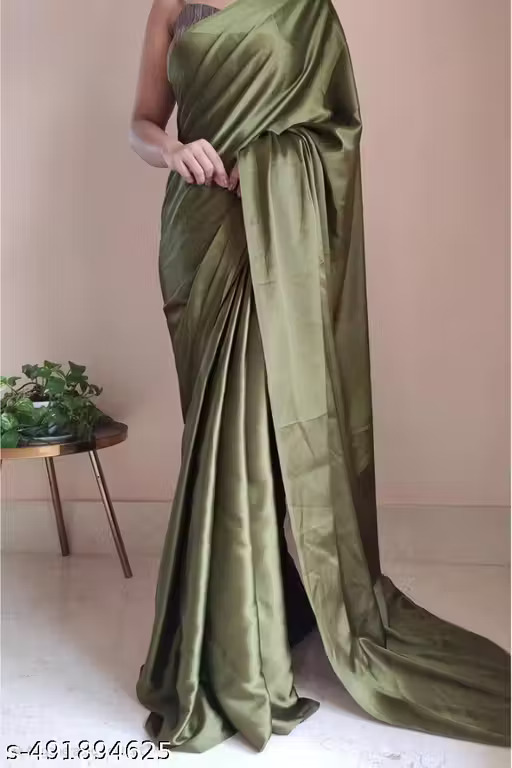 Women`s Satin Silk Saree Handwoven Traditional Design With BP 