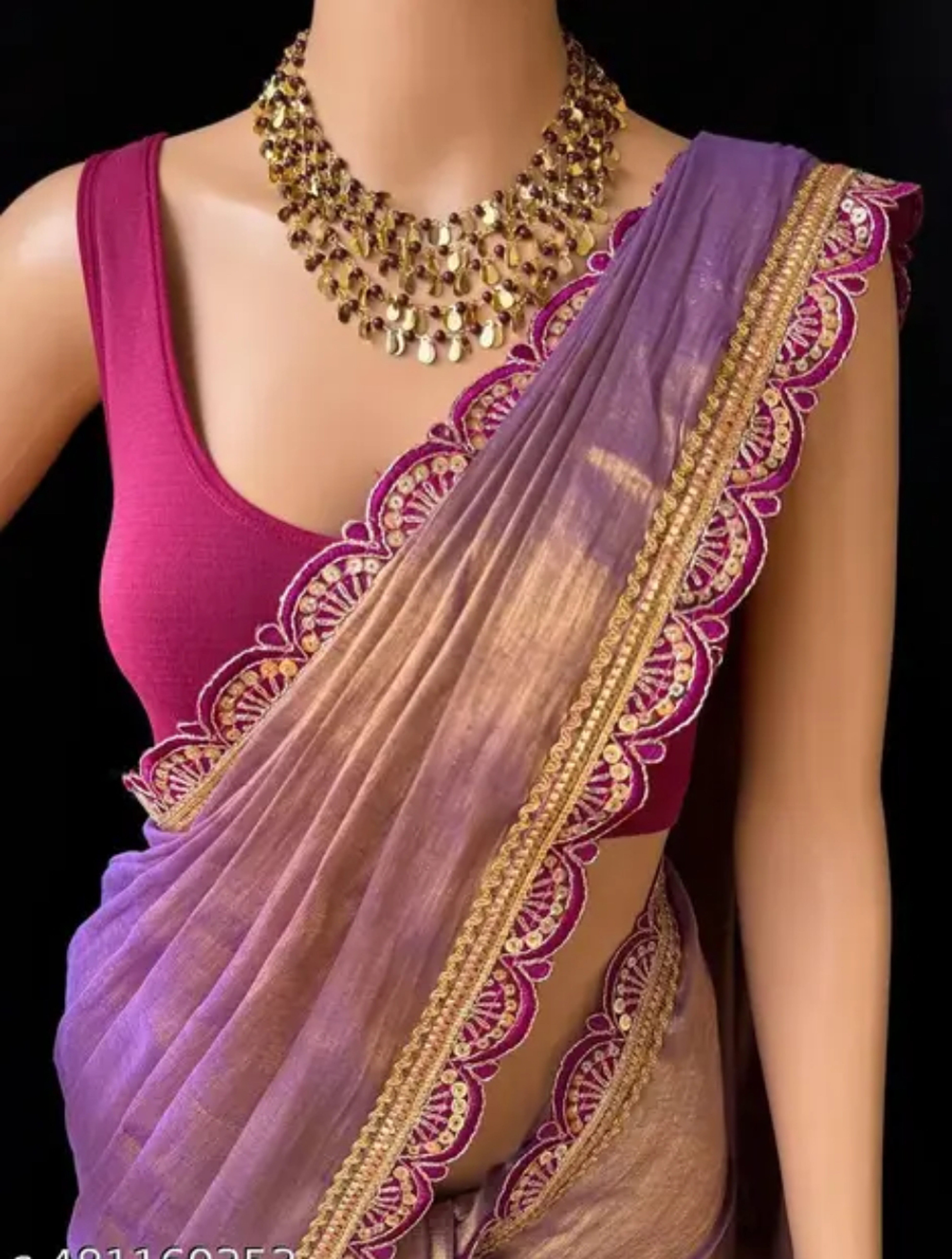Bridal Designer Tissue Silk Embroidered Saree With Pallu With Blouse Piece 