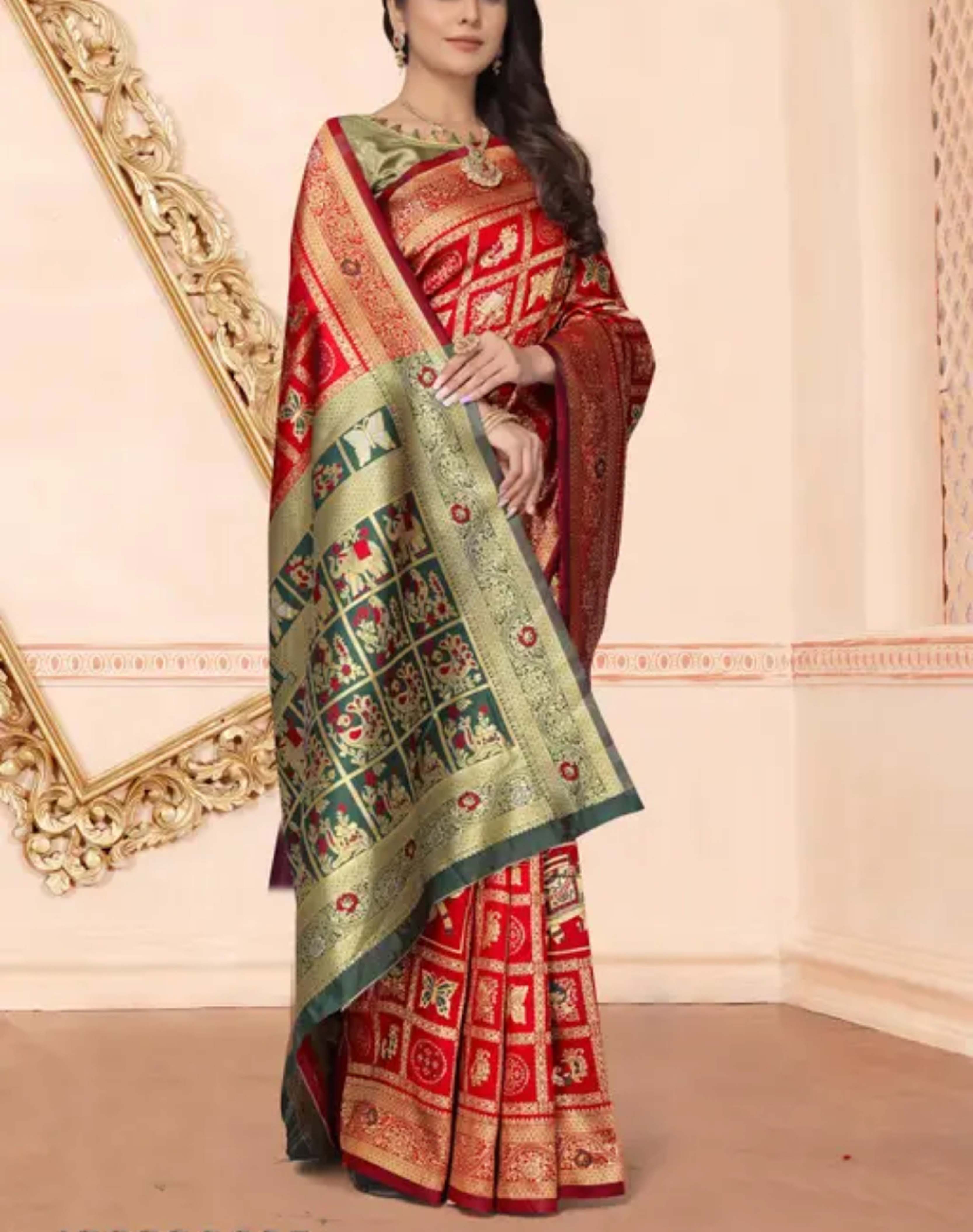   Bandhani Patola Hathi Matka Print with Blouse Piece