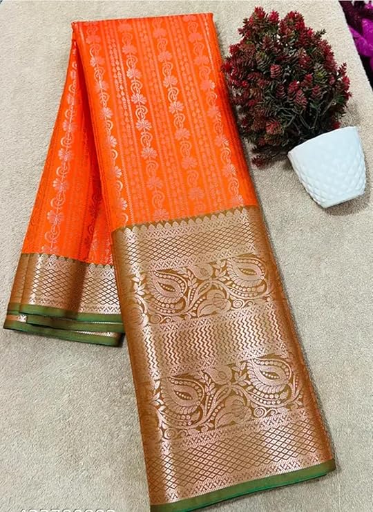 Bridal Kanjivaram Kanchipuram Pattu Silk Saree With Rich Pallu Zari Border - Orange