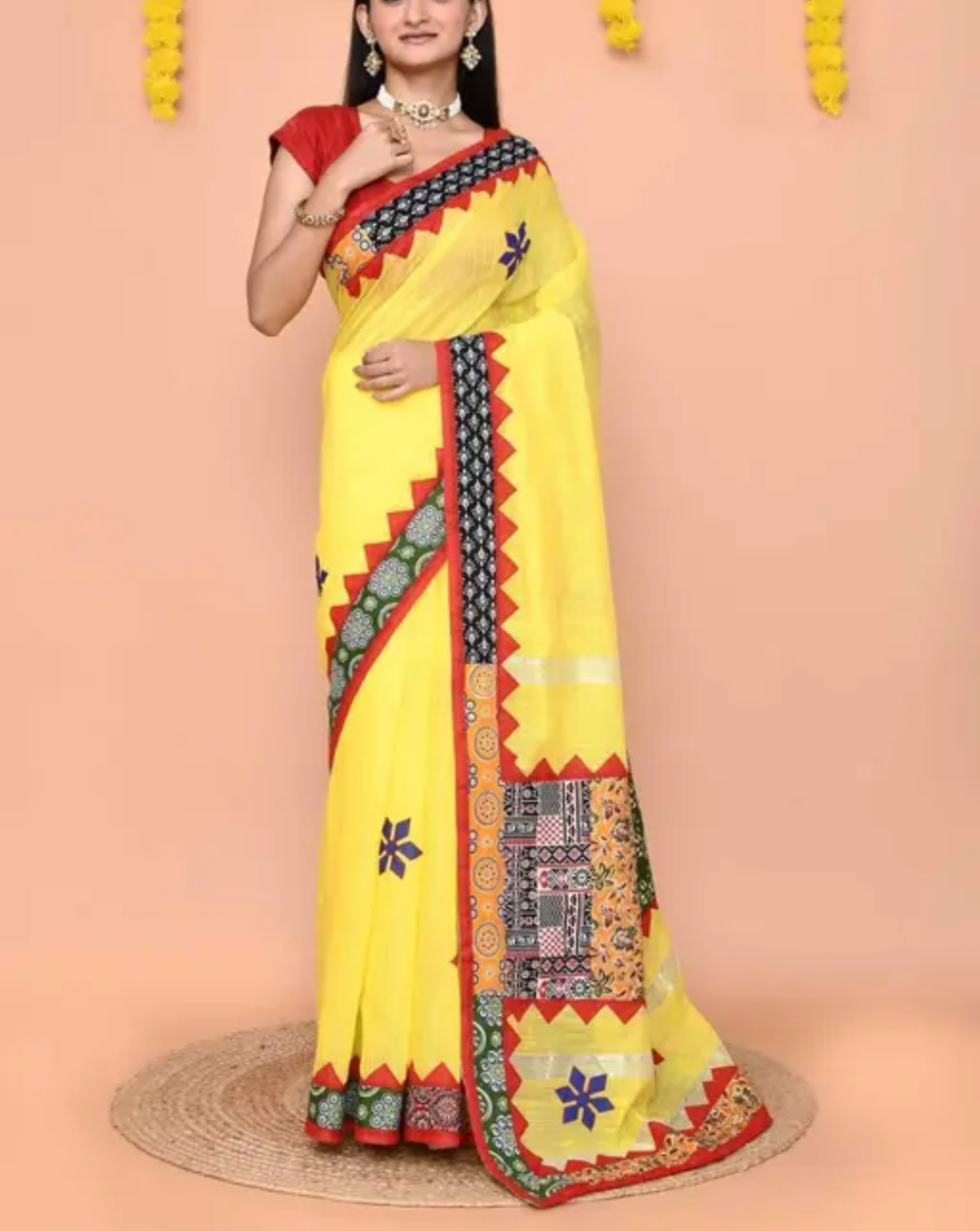 Khadi Cotton Applique Work Handloom Puja Saree