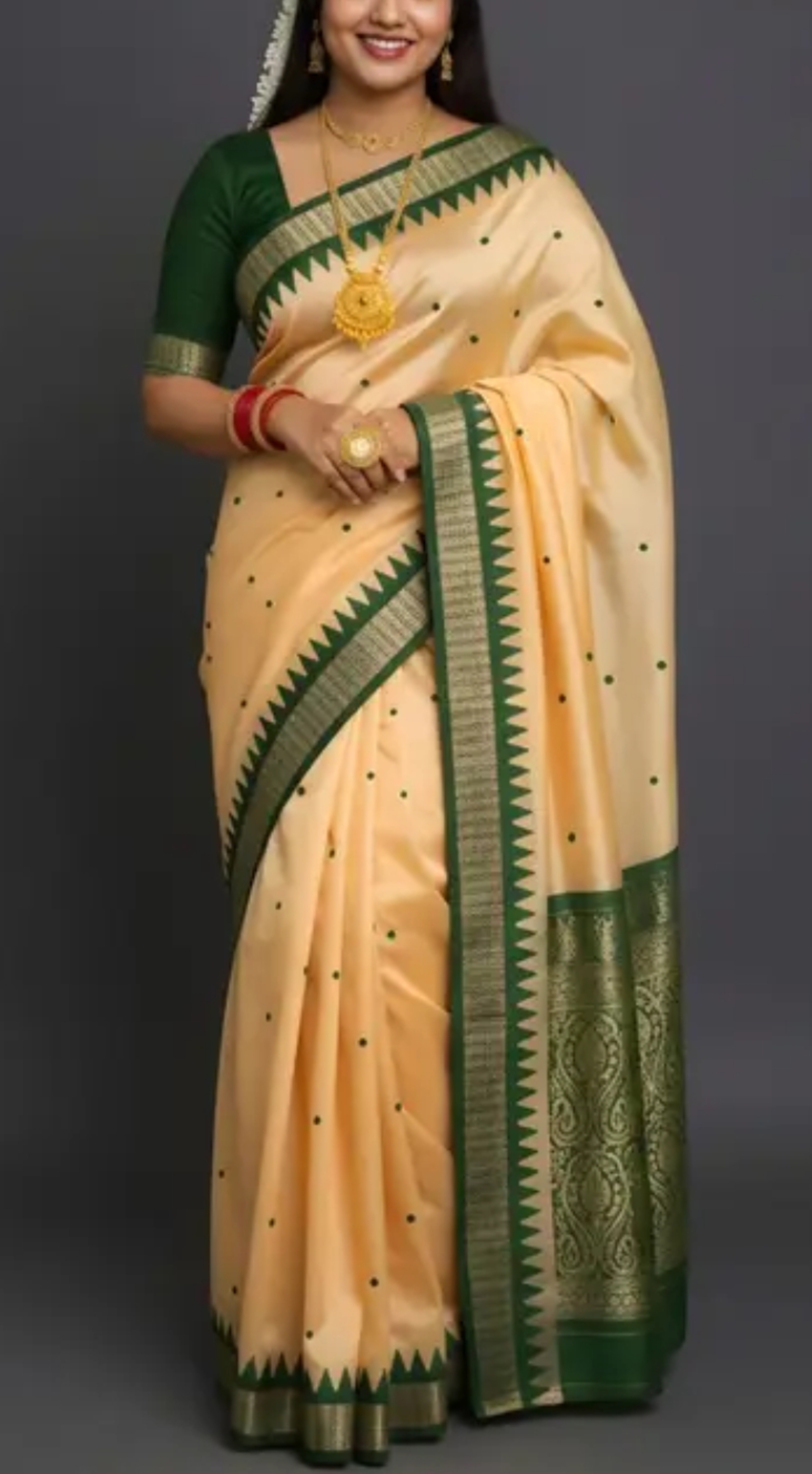 Bomkai Sambalpuri Cream Temple Border Traditional Design With Blouse Piece 