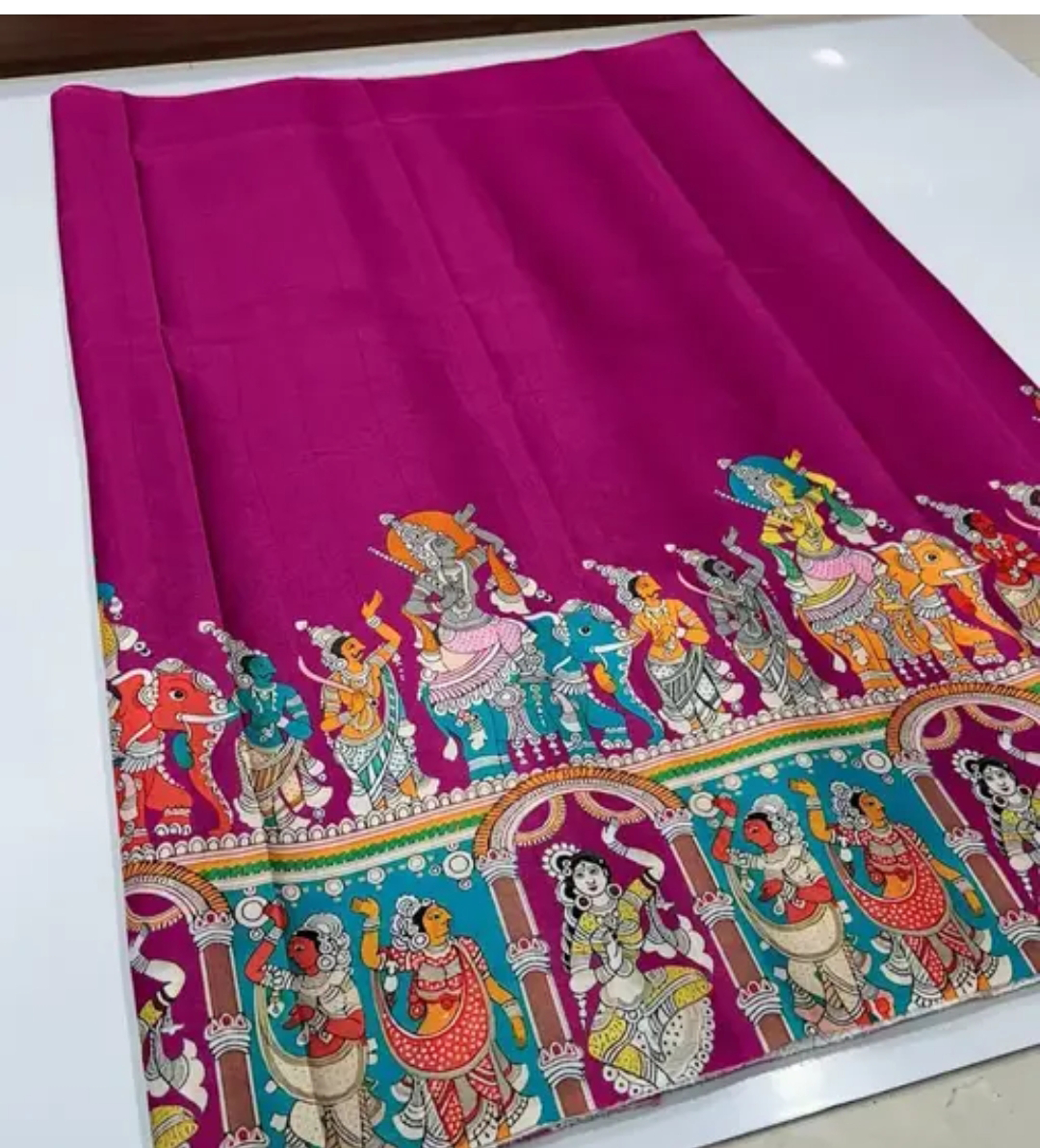 Tussar Silk Hand Woven Kalamkari Printed Saree
