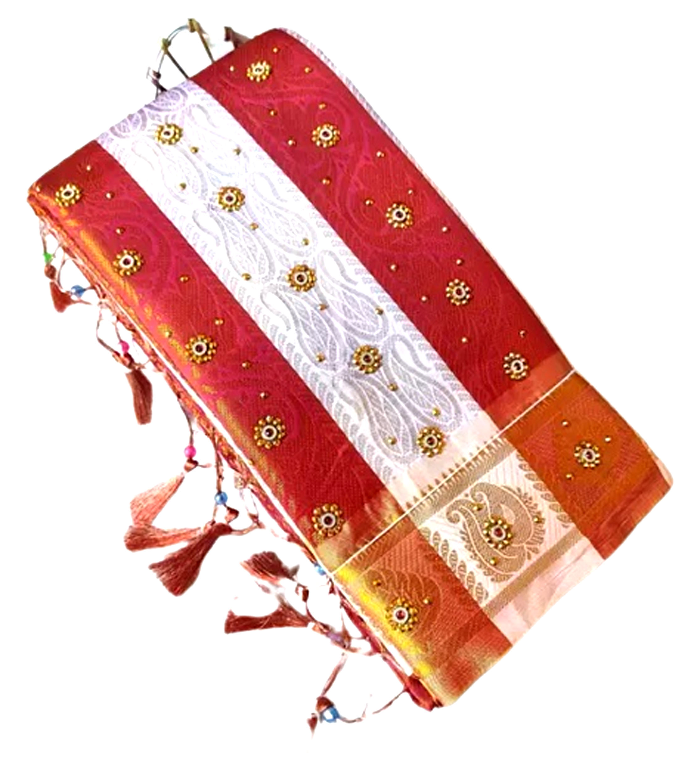 Bridal Brocade Banarasi Silk Saree Stone Work with All over Zari Border 