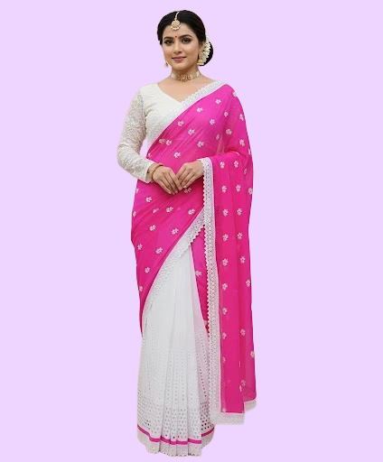 Jolly Women`s Hakoba Saree Hand Embroidered in Traditional Woven -Yellow (Pink)