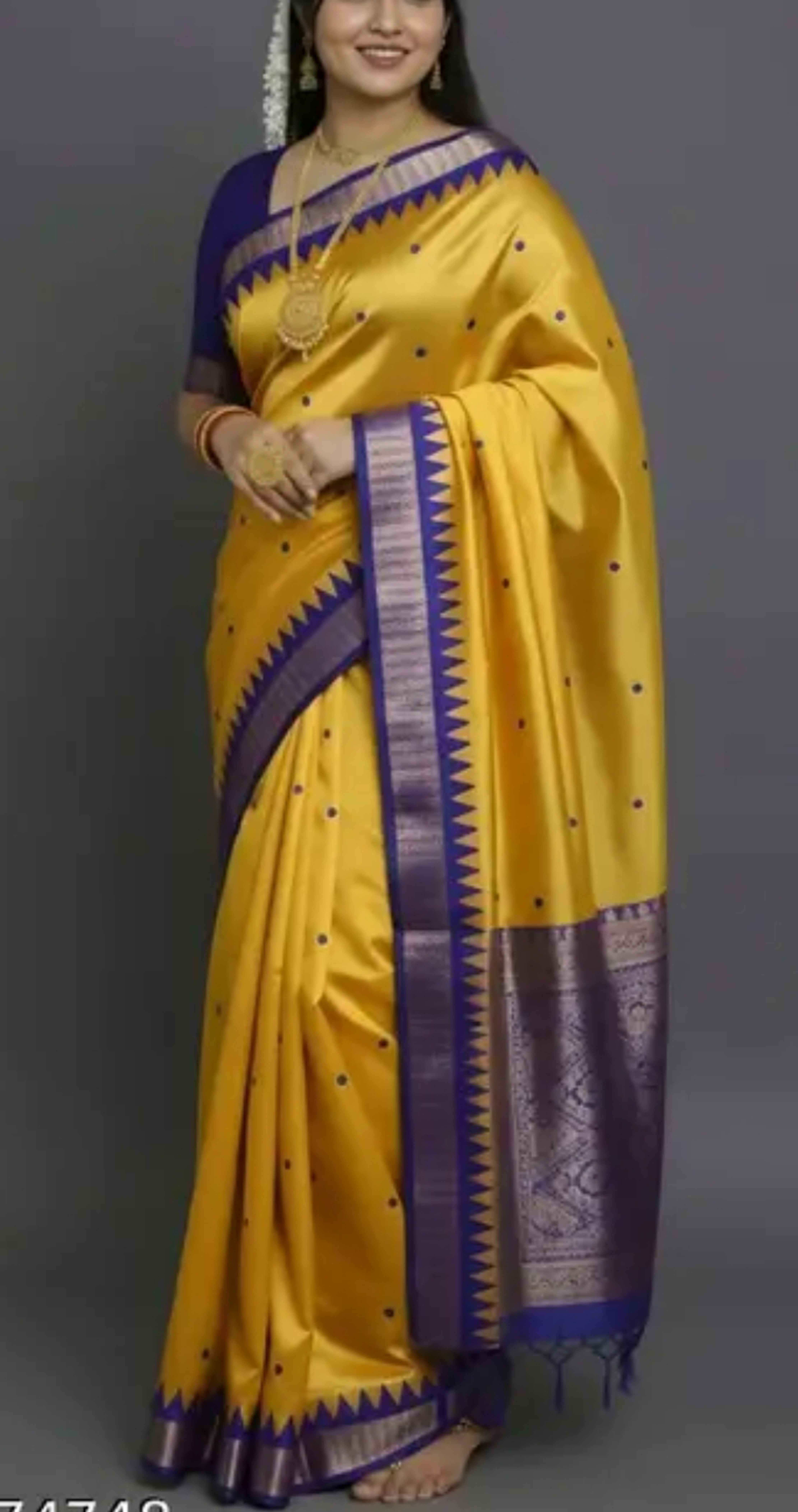 Bomkai Sambalpuri Yellow Temple Border Traditional Design With Blouse Piece 