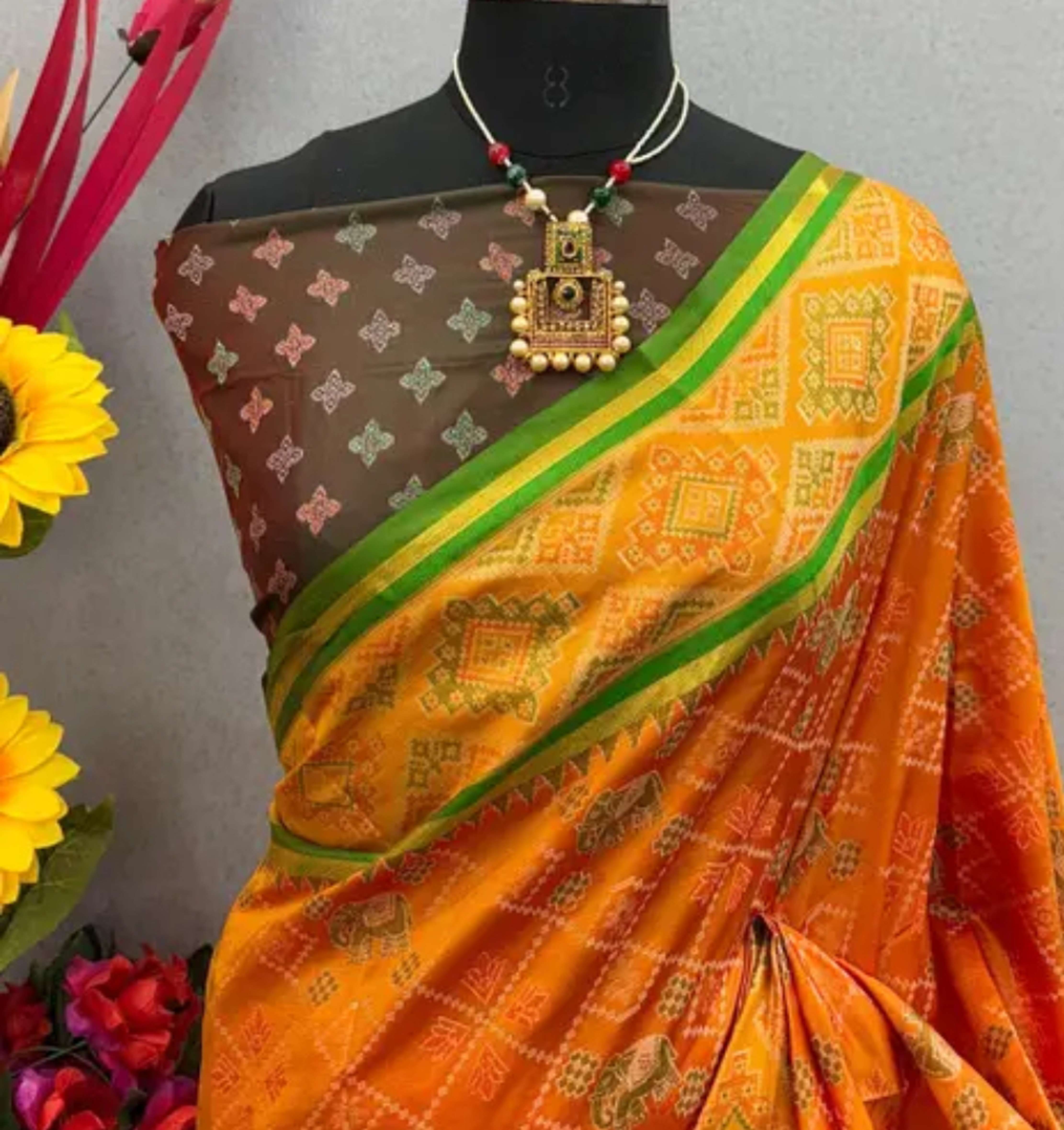  Patola Silk Saree Traditional with Blouse Piece
