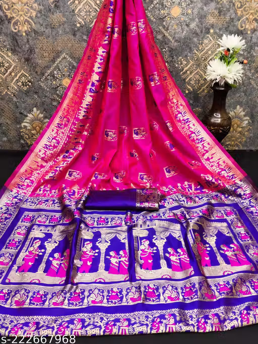 Pure Baluchari Saree Handwoven With Minakari Work Traditional Design 